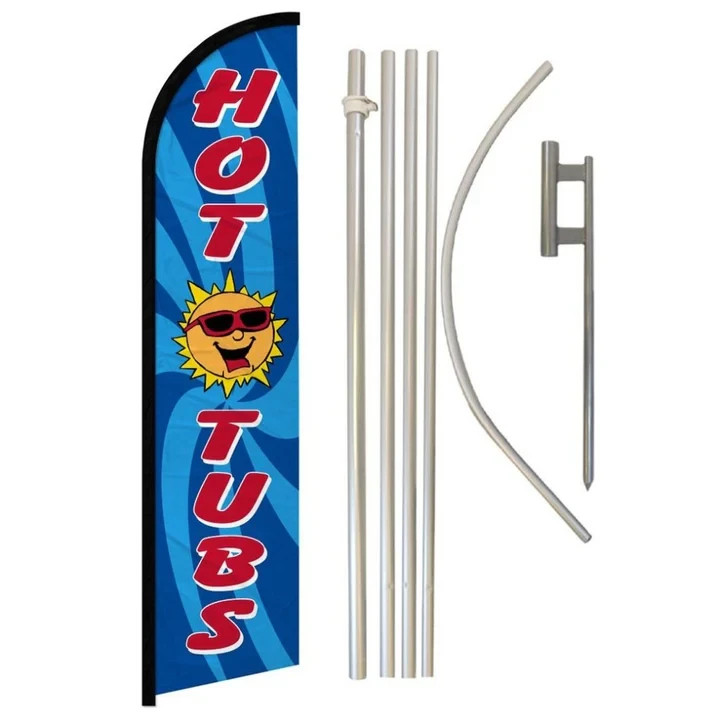 Hot Tubs Windless Full Curve Advertising Banner Flag & Pole Kit