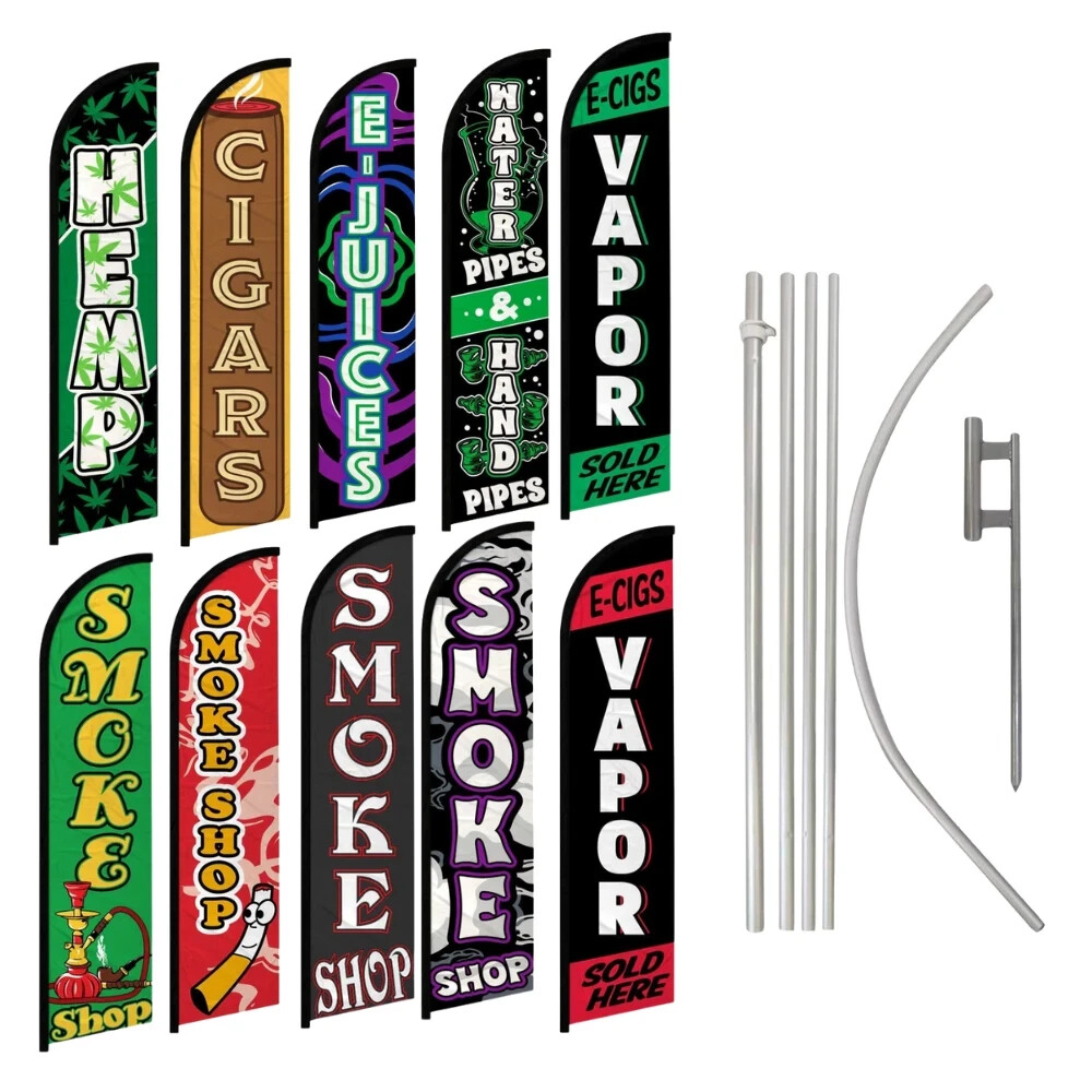 Kr8tom C.B.D MJ Dispensary Variations Windless Advertising Banner Flag Pole Kits