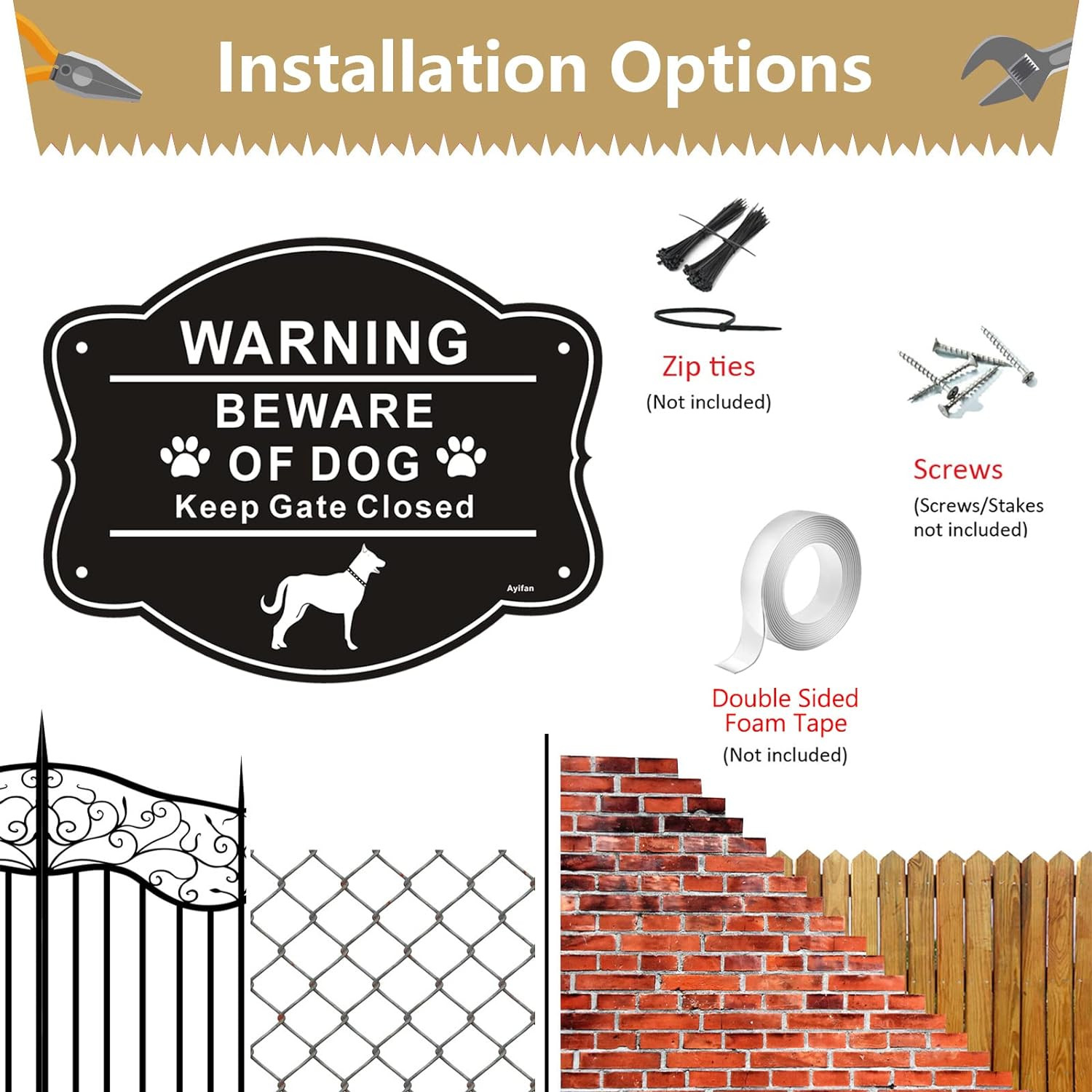 2 Pack Beware of Dog Signs for Fence,10 X 8 Inch Keep Gate Closed Signs, Rust Fr