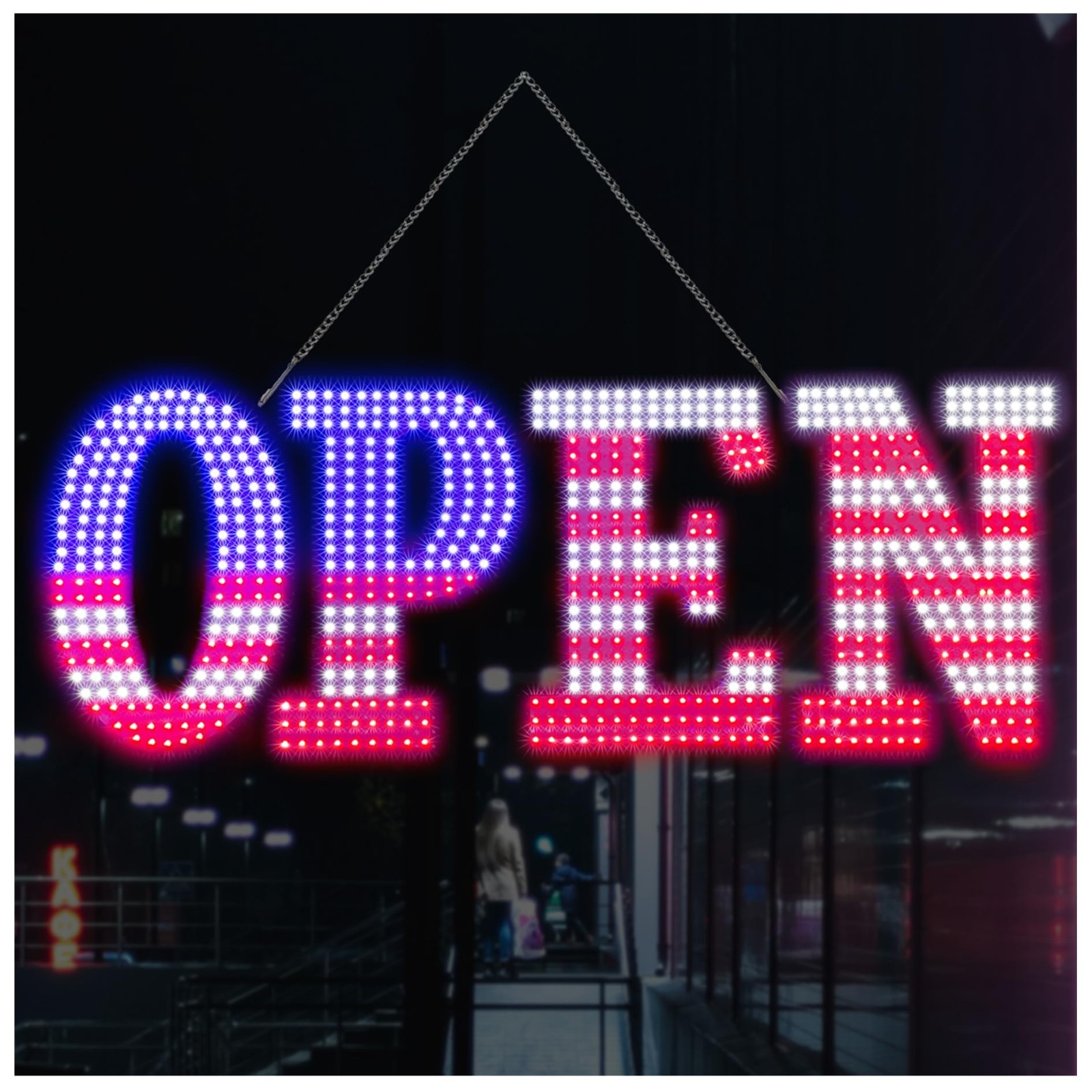 30×10 Inch LED Open Sign with USA Flag for Business Window Door – Remote Control
