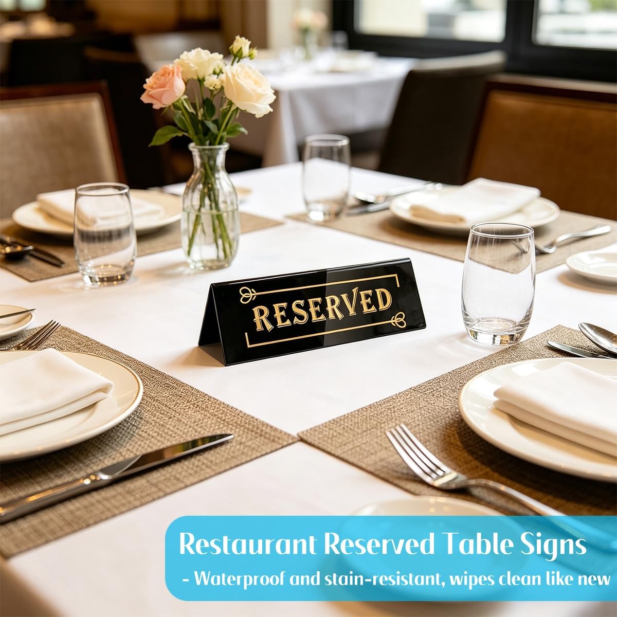 10 PCS Acrylic Reserved Table Sign 6x2x1.6 Inch Double Sided Seating Black