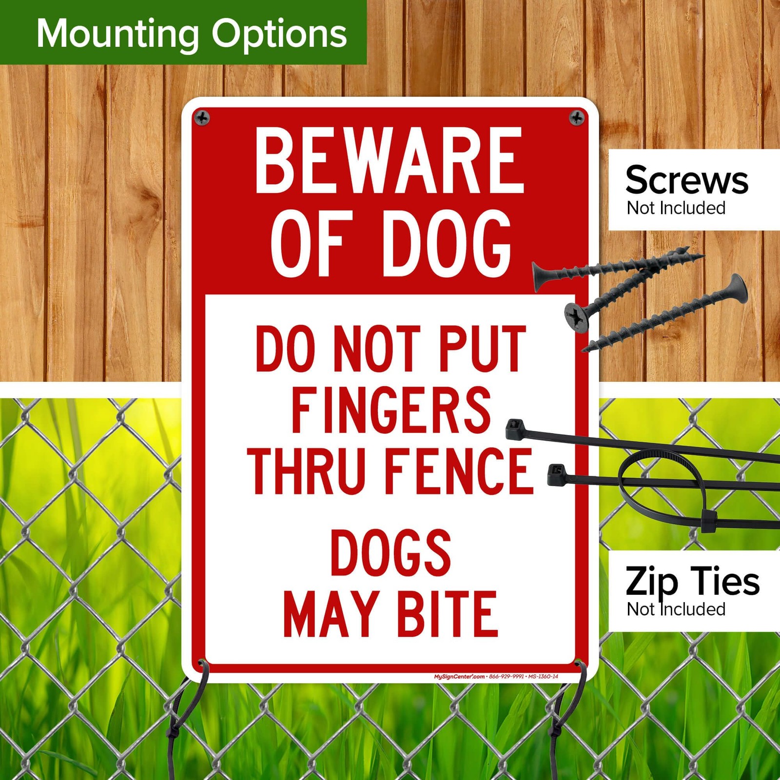 Beware Dog, Do Not Put Fingers Thru Fence, Dogs May Bite Sign, 10×14 Inches