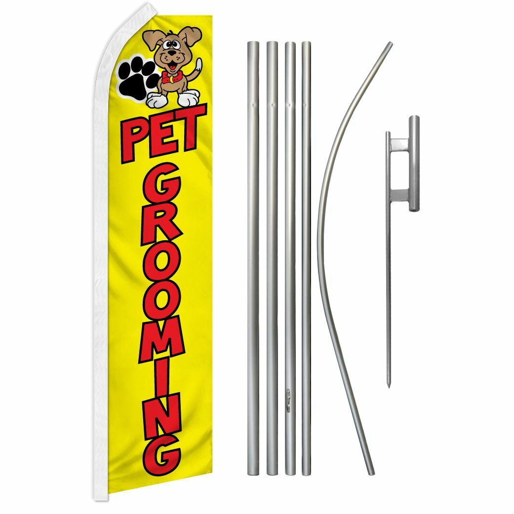 “PET GROOMING” Advertising Super Flag & Pole Kit dog cat groom