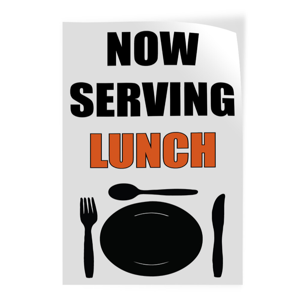 Door Decals Vertical Vinyl Stickers Multiple Sizes Now Serving Lunch Business F