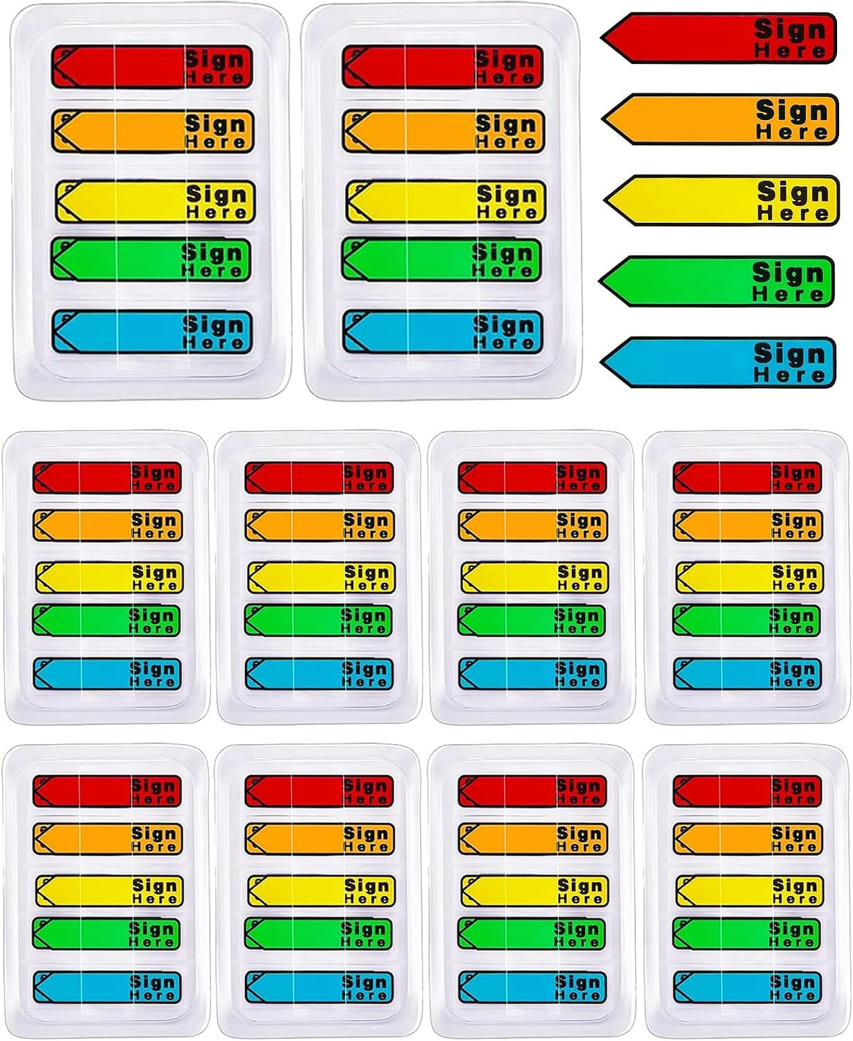 10 Pack 1000 Pcs Sign Here Sticky Tabs, Multicolor Sign & Date Flags, Signature