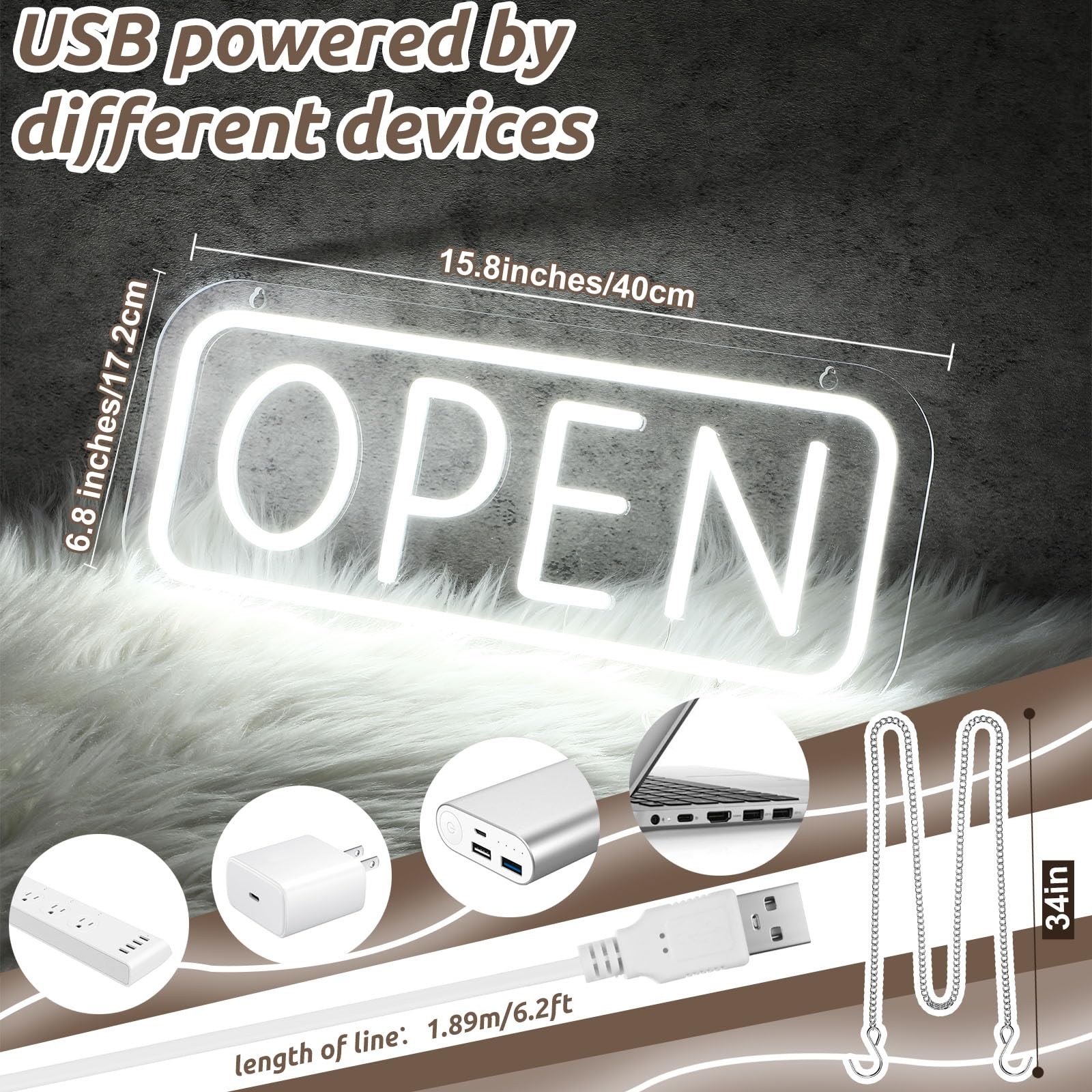 Saysurey LED Open Sign for Business with On/off Switch, 16.8×6.8in Brighter O…