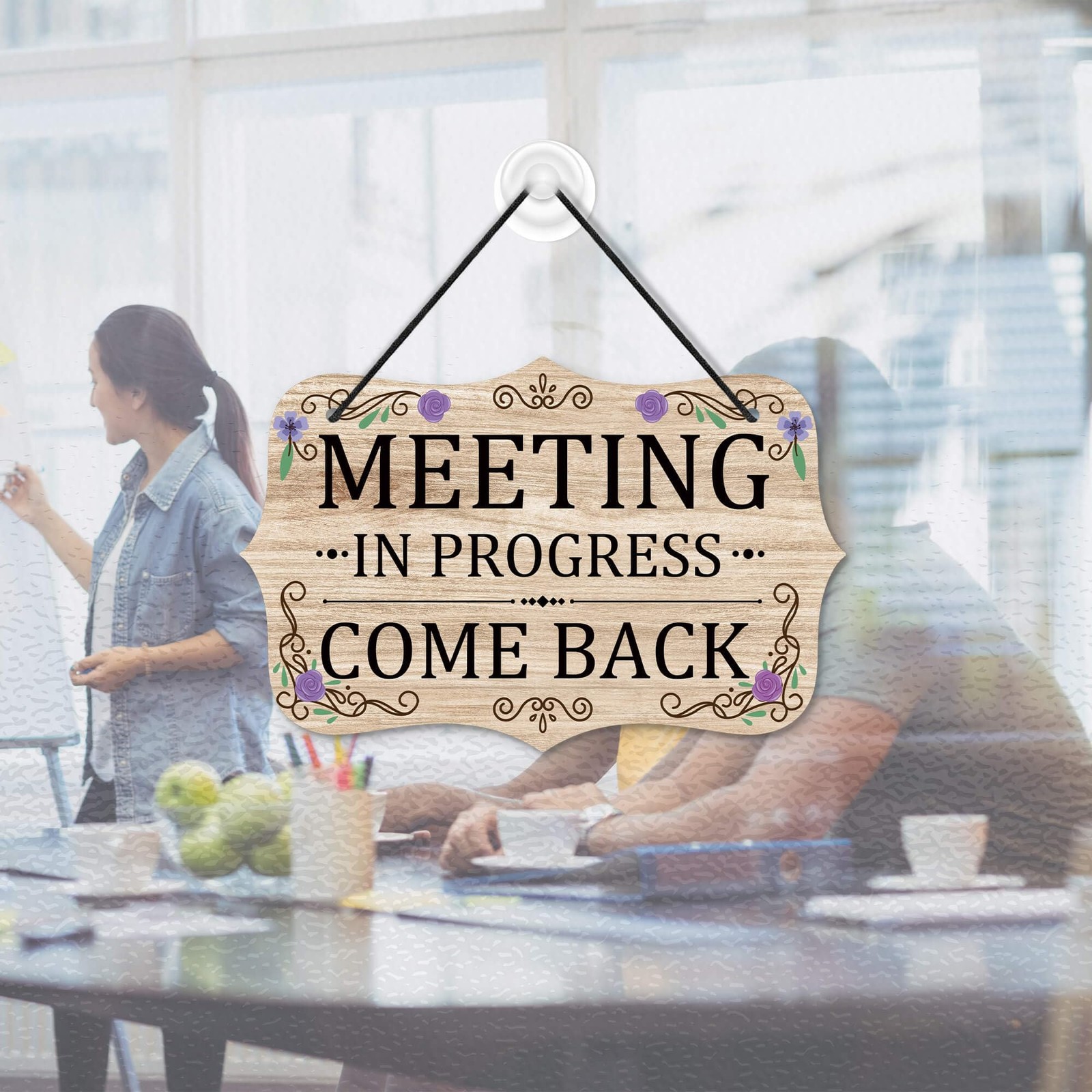 PVC Meeting In Progress, Welcome Please Come In, Double Sided Door Hanger Sign