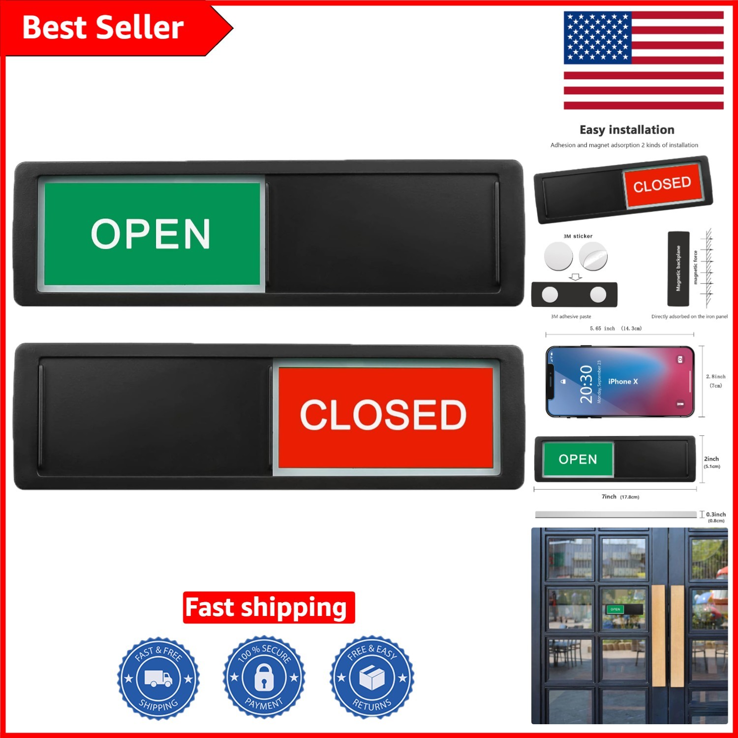 Durable Aluminum Open/Closed Sliding Sign with Magnetic Mount for Convenience