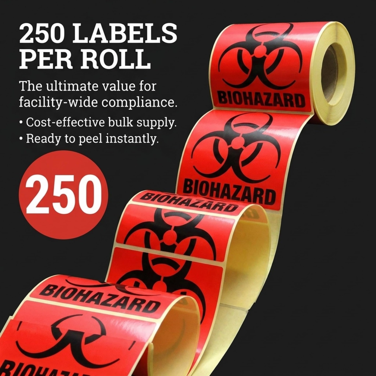 – 4 x 4 Biohazard Stickers, Roll of 250 Warning Labels, Coated Paper, Univers…