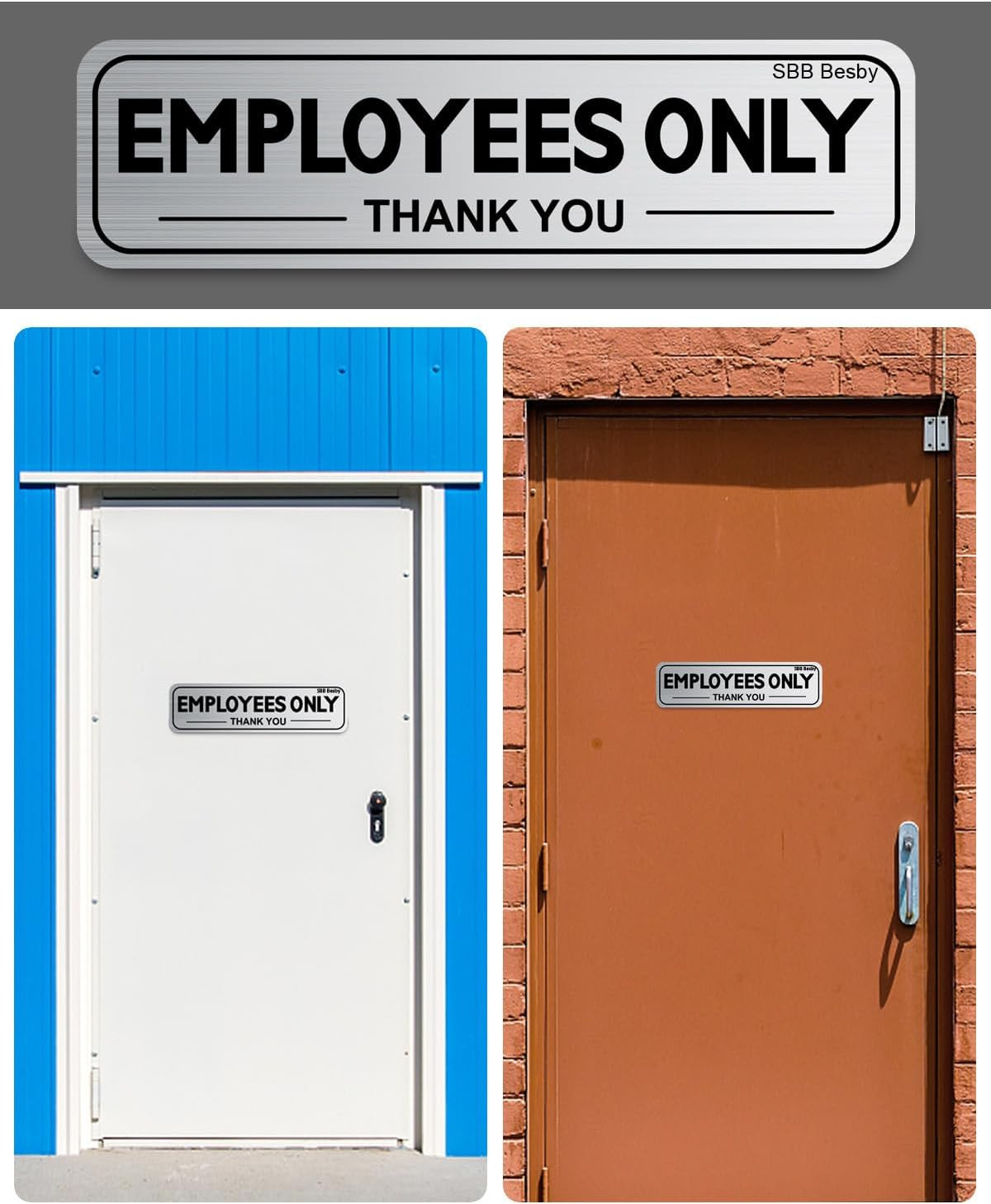 2Pcs Employees Only Sign Stickers, Metal like Brushed Silver, 9″X2.5″, Back Adhe
