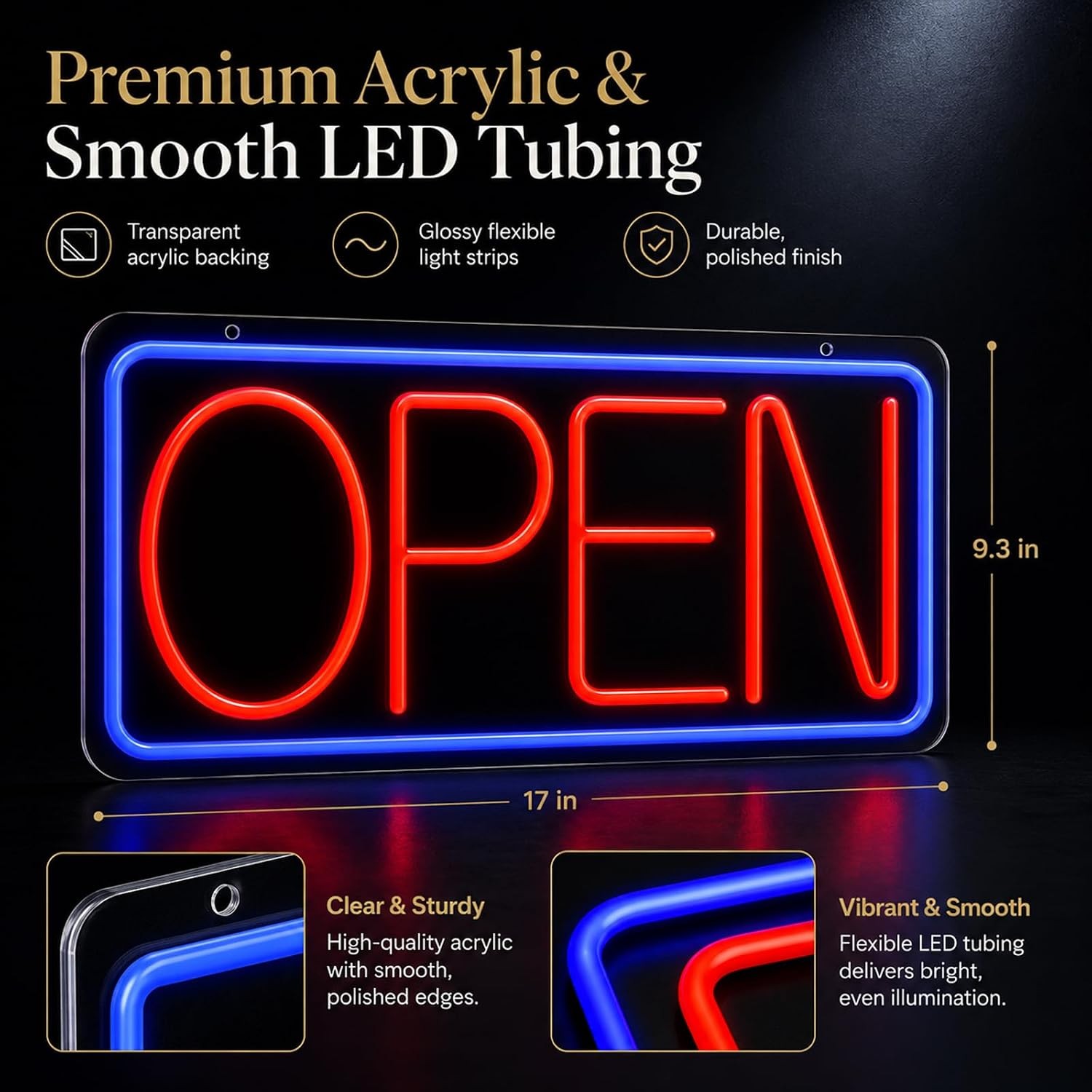 Open Sign Neon Light 17″ X 9.3″ LED Open Sign for Business Window Ultra Bright