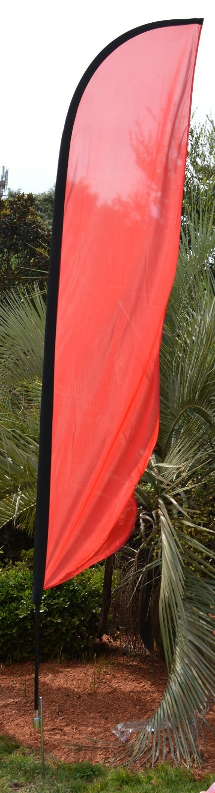 SOLID RED ~ Windless Feather Flag ~ includes Pole & Ground Stake