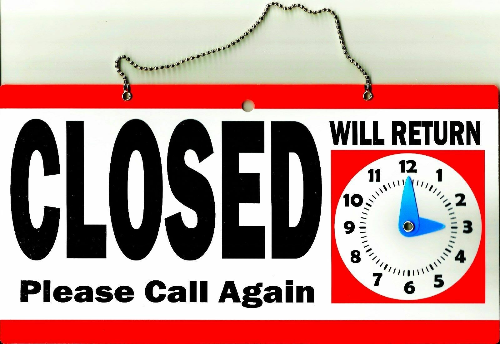 OPEN and CLOSED Chain hAnGiNg SIGN with Adjustable CLOCK Will Return door window