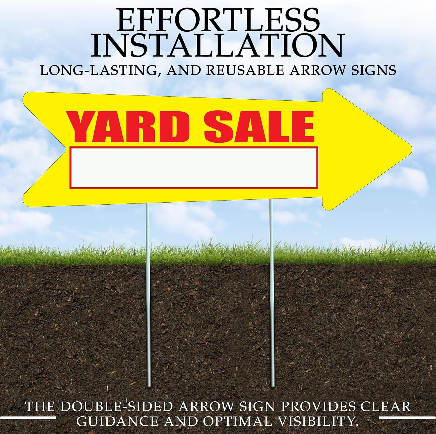 Yellow Yard Sale Arrows Yard Sign Double Sided with Stakes Large 16 Inch by 5 In