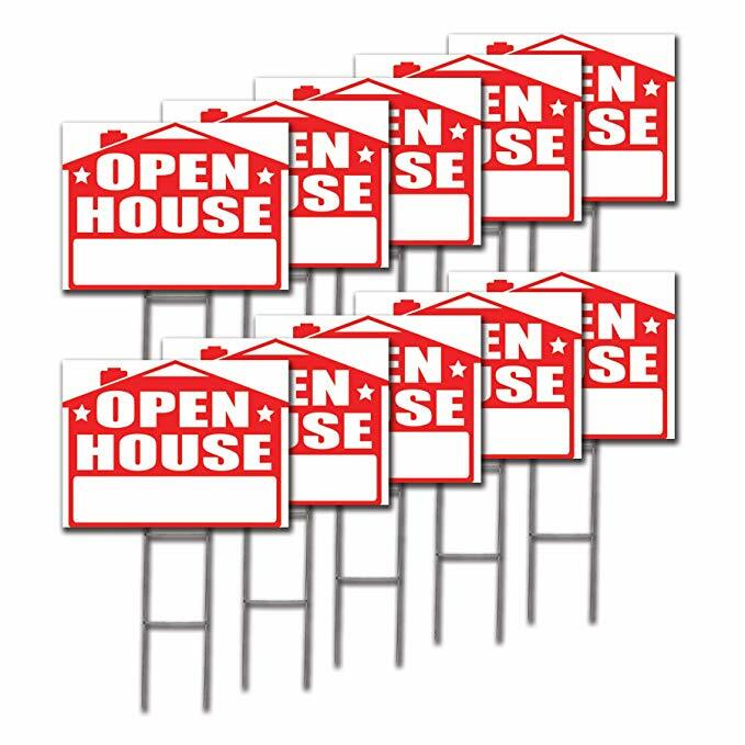 10 Pack ‘OPEN HOUSE’ 18×24 Yard / Lawn Sign Kits