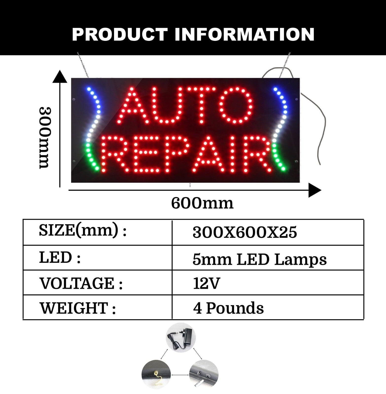 LED Auto Repair Sign for Business Displays | Light Up Sign | 12″H x 24″W x 2″D