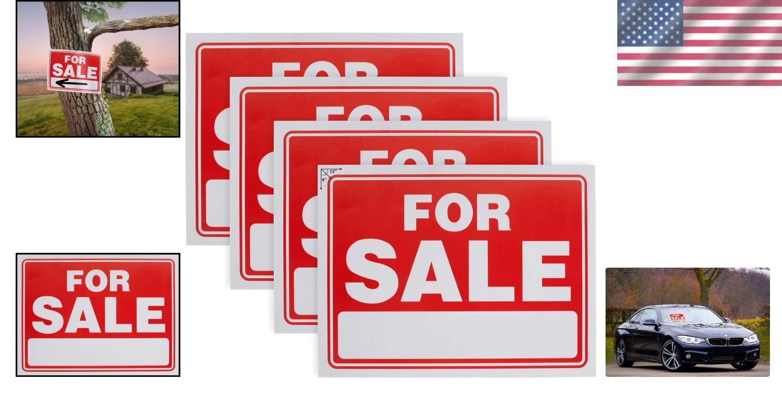4-Pack 9″ X 12″ For Sale Sign – Rust-Free, Weatherproof, Customizable Messaging