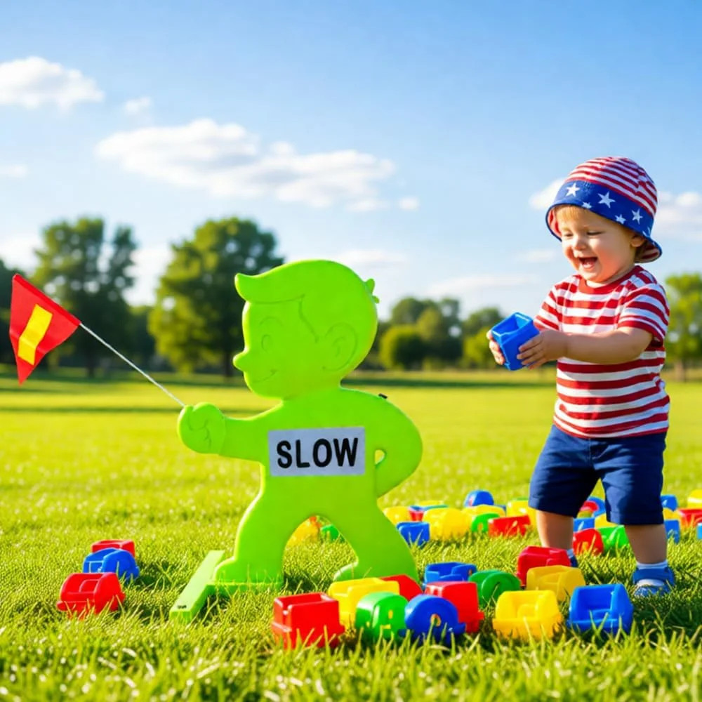 Outdoor Child Safety Sign – Kid Alert Street Safety Sign – 31 Inch Green Caution