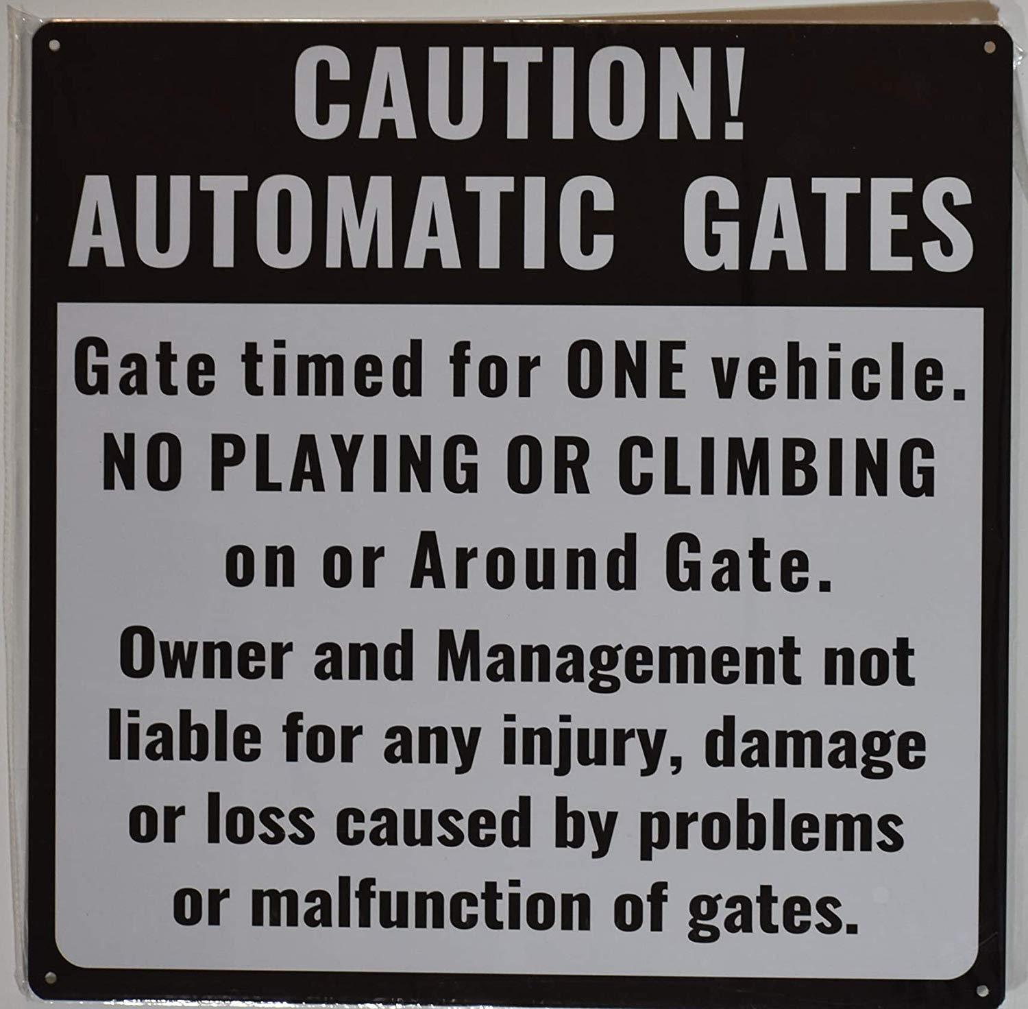 Caution Automatic Gates Sign (White, Rust Free Aluminium 18X18)-REF24-1027