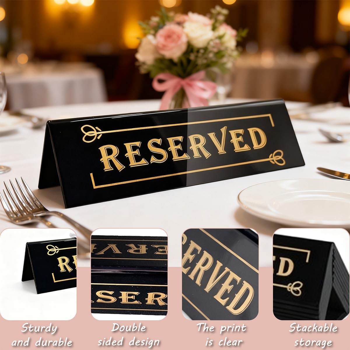 10PCS Acrylic Reserved Table Signs – 6x2x1.6 in Table Tent – Double-Sided, Wa…