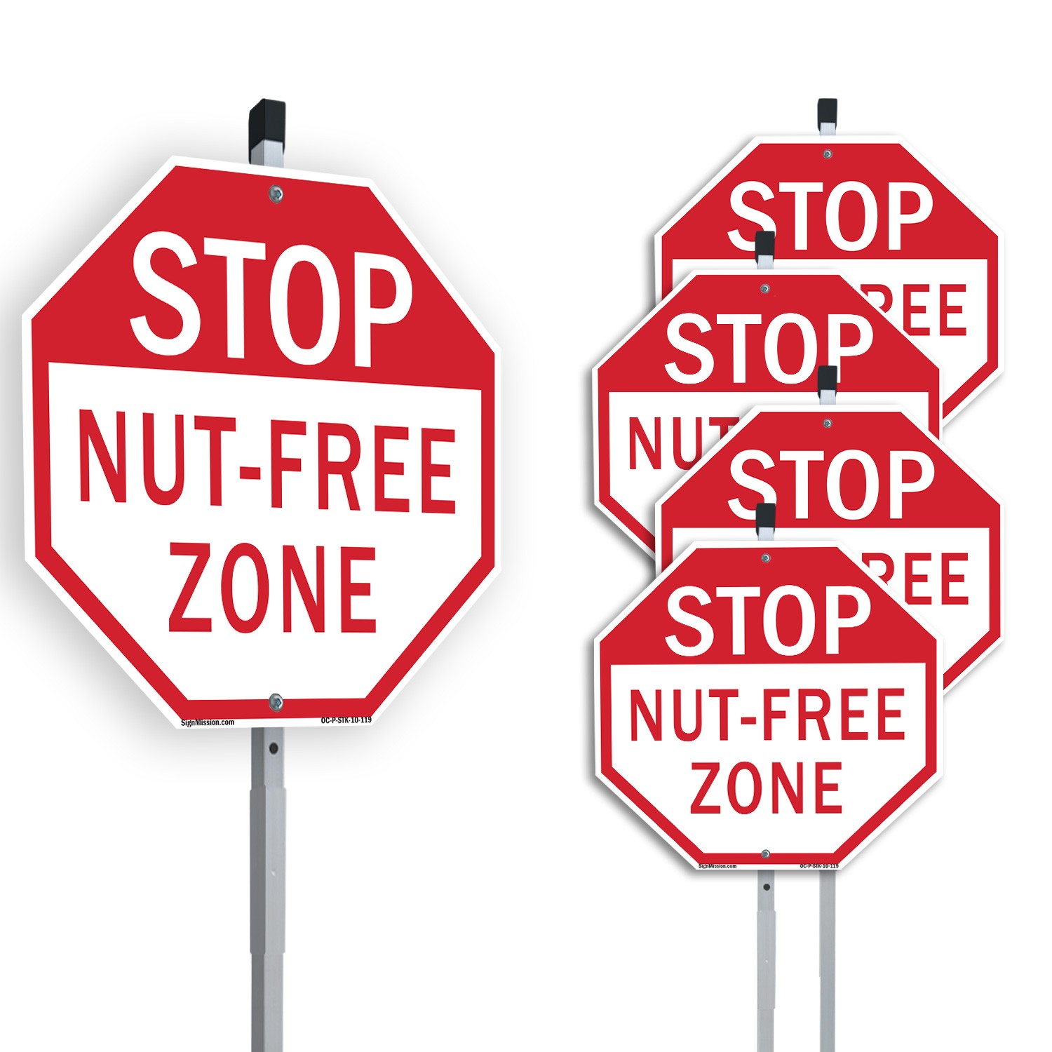 Stop Nut-free Zone Octagon Sign With Stake Weather Resistant UV Protected