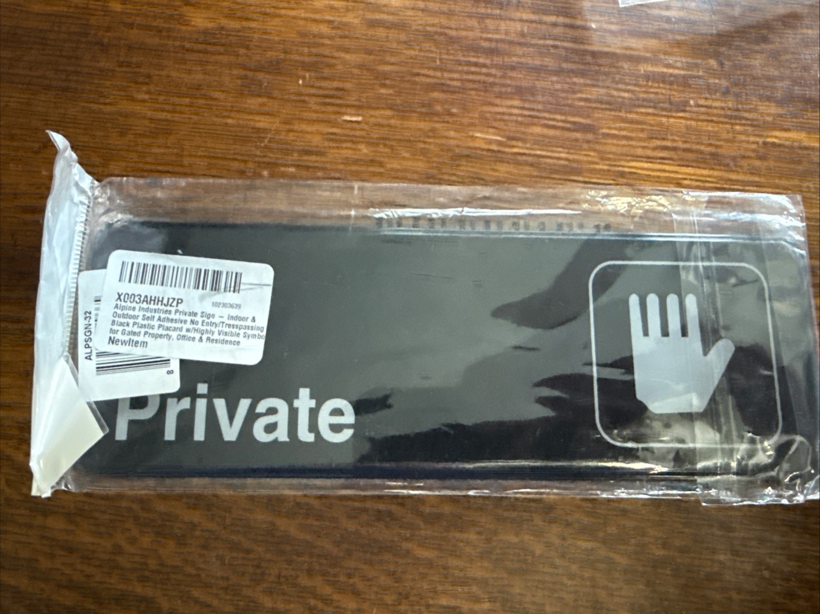 Alpine, 3″ x 9″ Plastic Symbol Private Sign, Black/White
