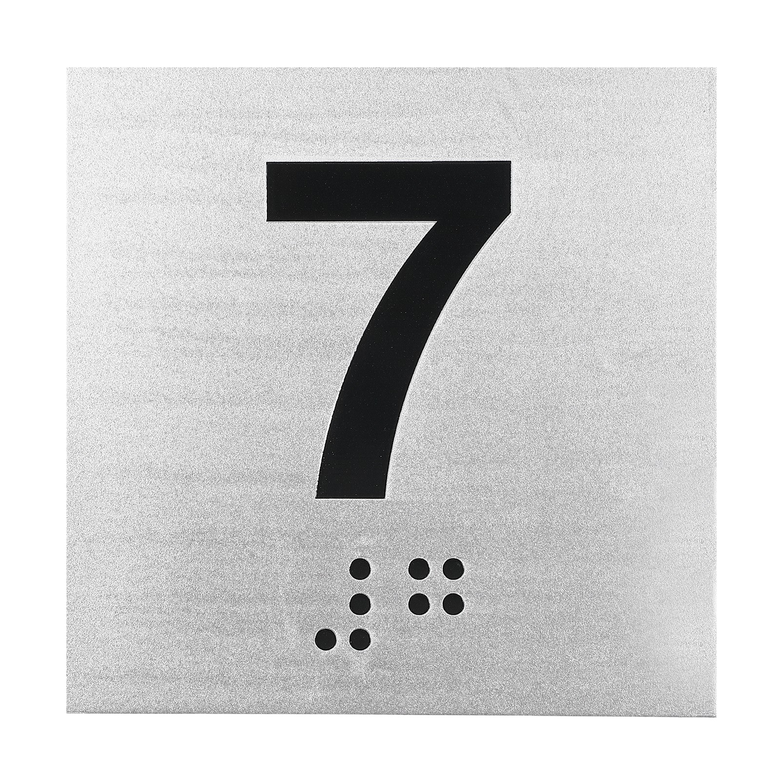 Exam Room Number Sign, 6″ x 6″ Number 7 Sign with Braille, Black on Silver