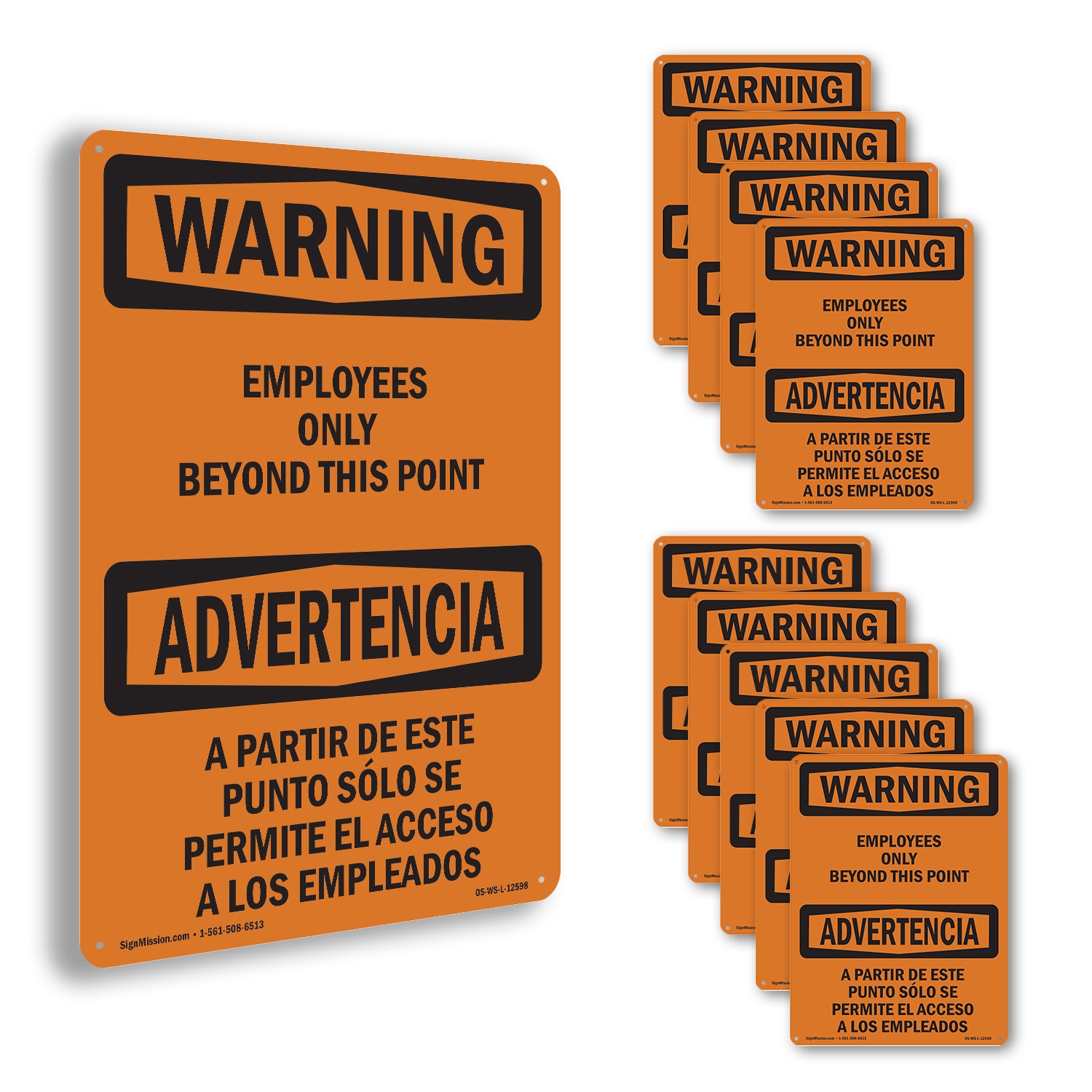 Employees Only Beyond This Point Bilingual OSHA WARNING Sign, Decal 5 or 10 Pack