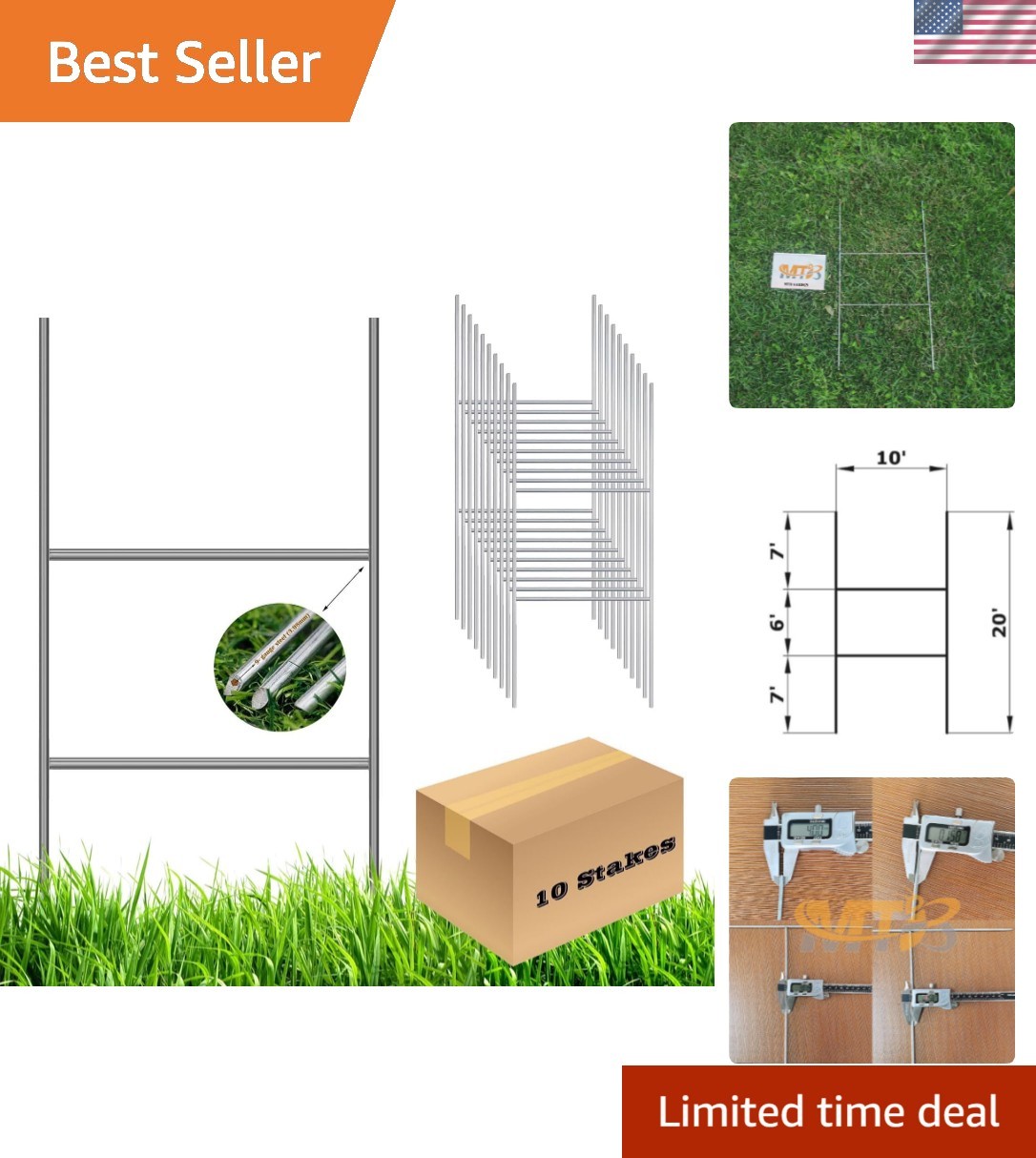 10 Pack Heavy Duty H Frame Wire Stakes – 20″ x 10″ Galvanized Sign Holders