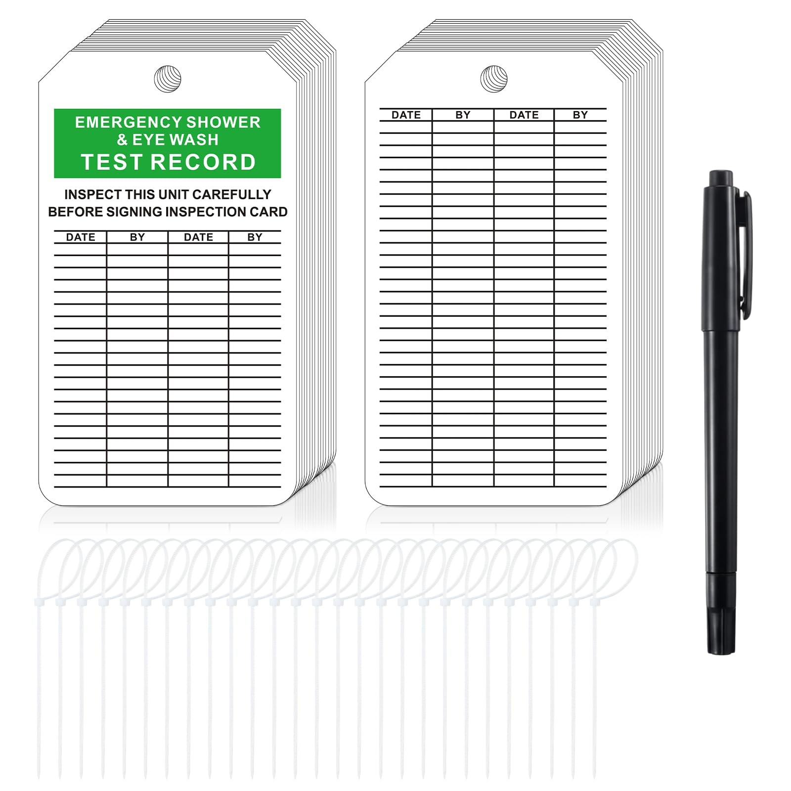30 Pack Emergency Shower & Eye Wash Test Record Tags 5.75″ Length x 3.25″ Wid…