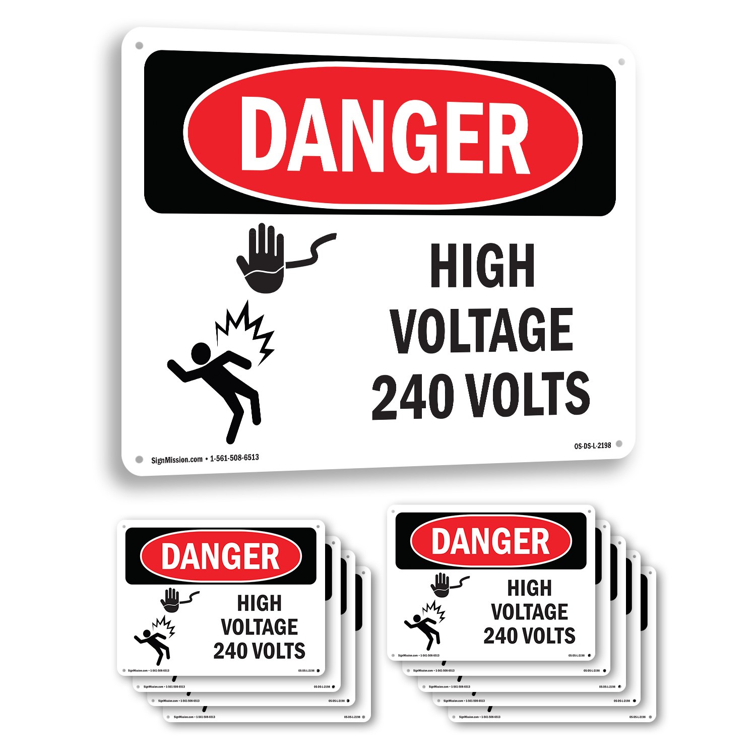 High Voltage 240 Volts OSHA Danger Sign Metal, Plastic, Or Decal – 5 or 10 Pack