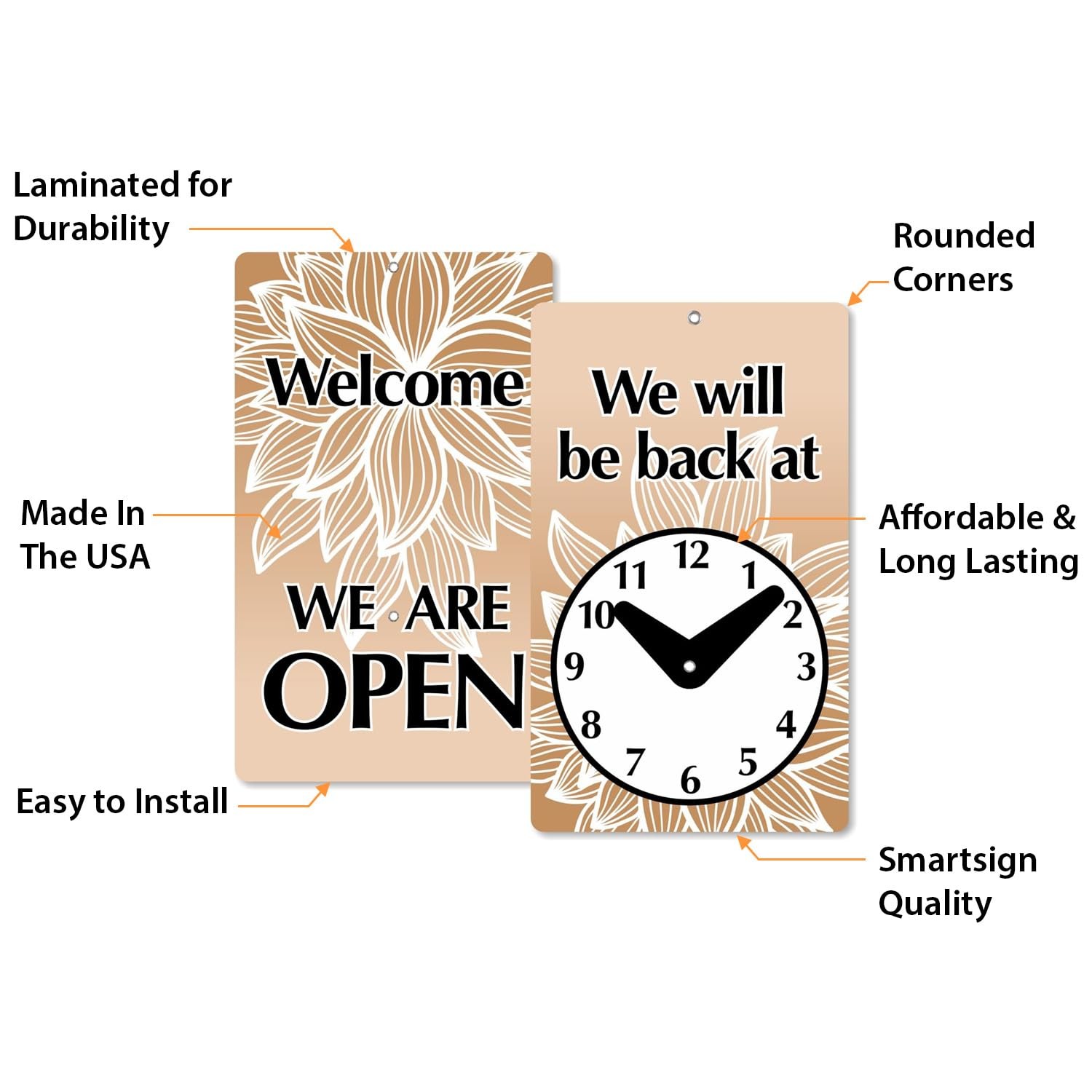 SmartSign “We Will Be Back – Welcome We are Open” Two-Sided Be Back Clock Sig…