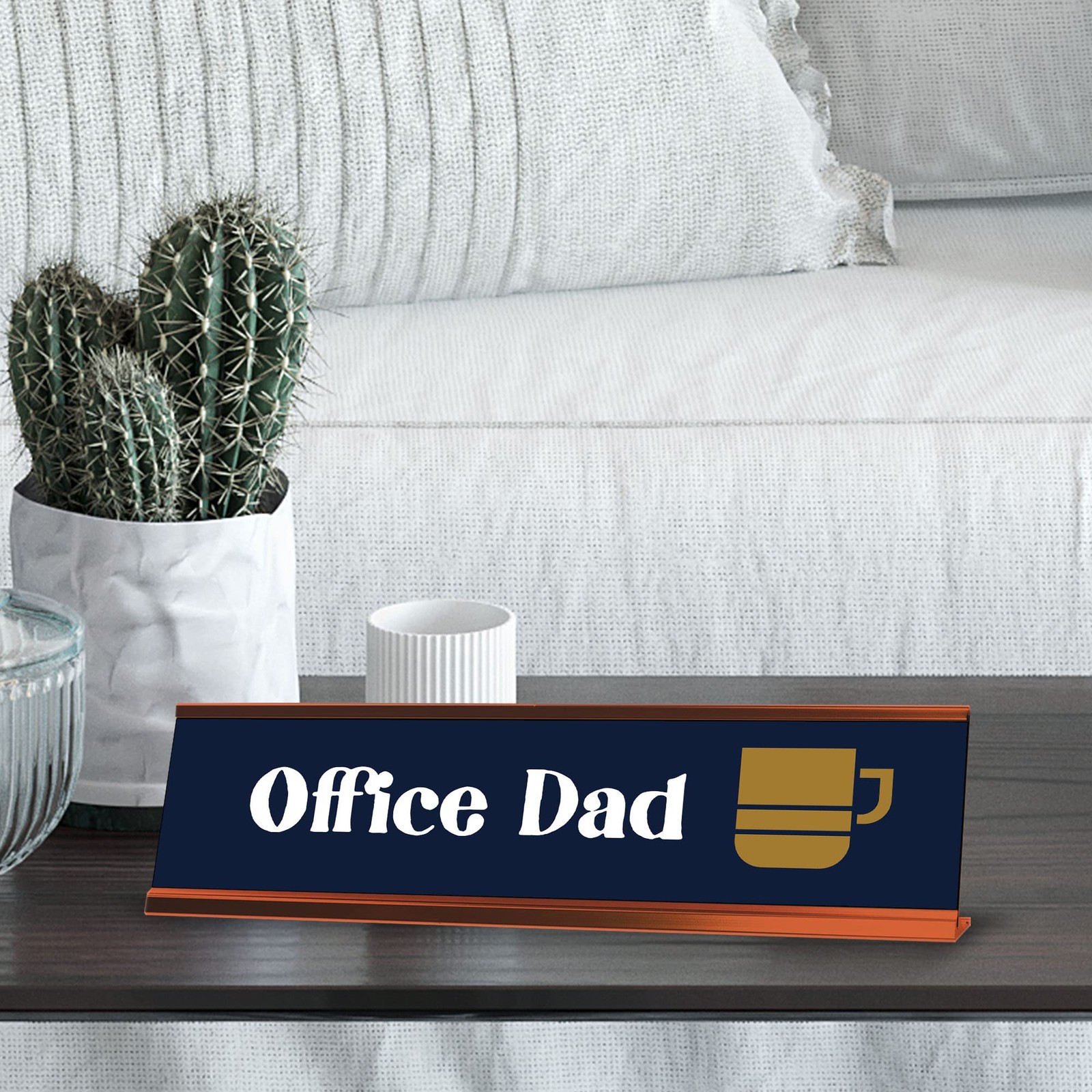 Office Dad, Navy Blue, Gold Frame Desk Sign (2 x 8″)