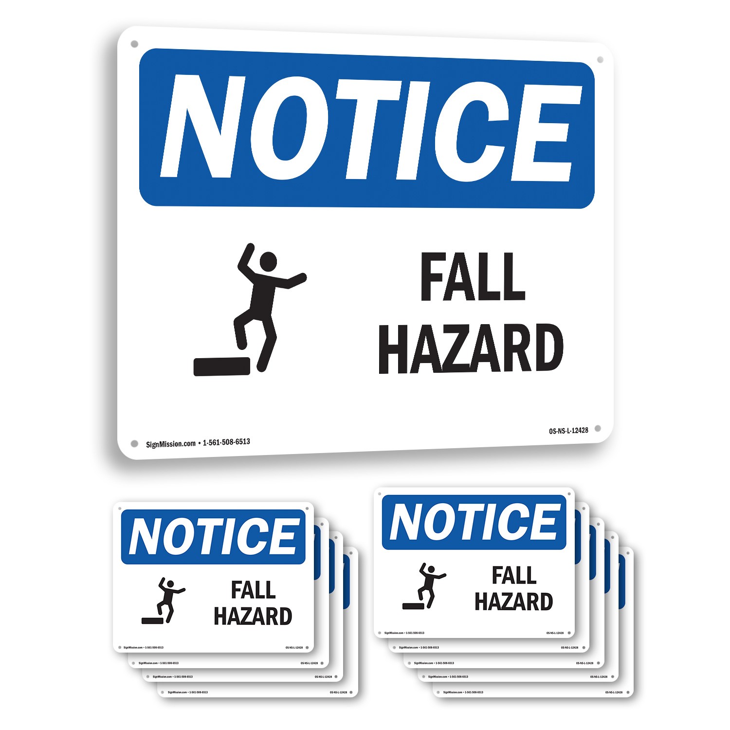 Fall Hazard OSHA Notice Sign Metal, Plastic, Or Decal – 5 or 10 Pack