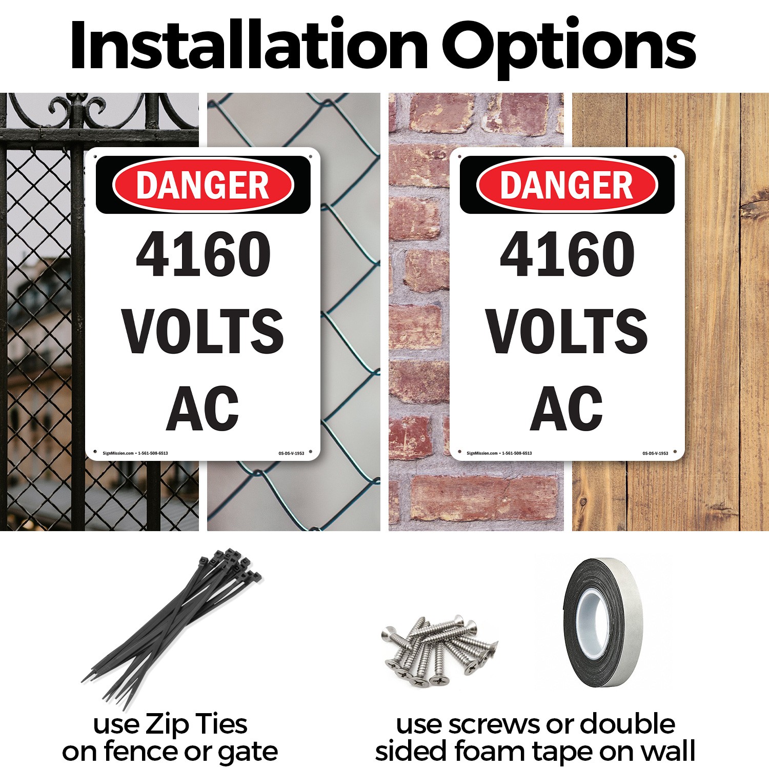 4160 Volts AC OSHA Danger Sign Metal, Plastic, Or Decal – 5 or 10 Pack