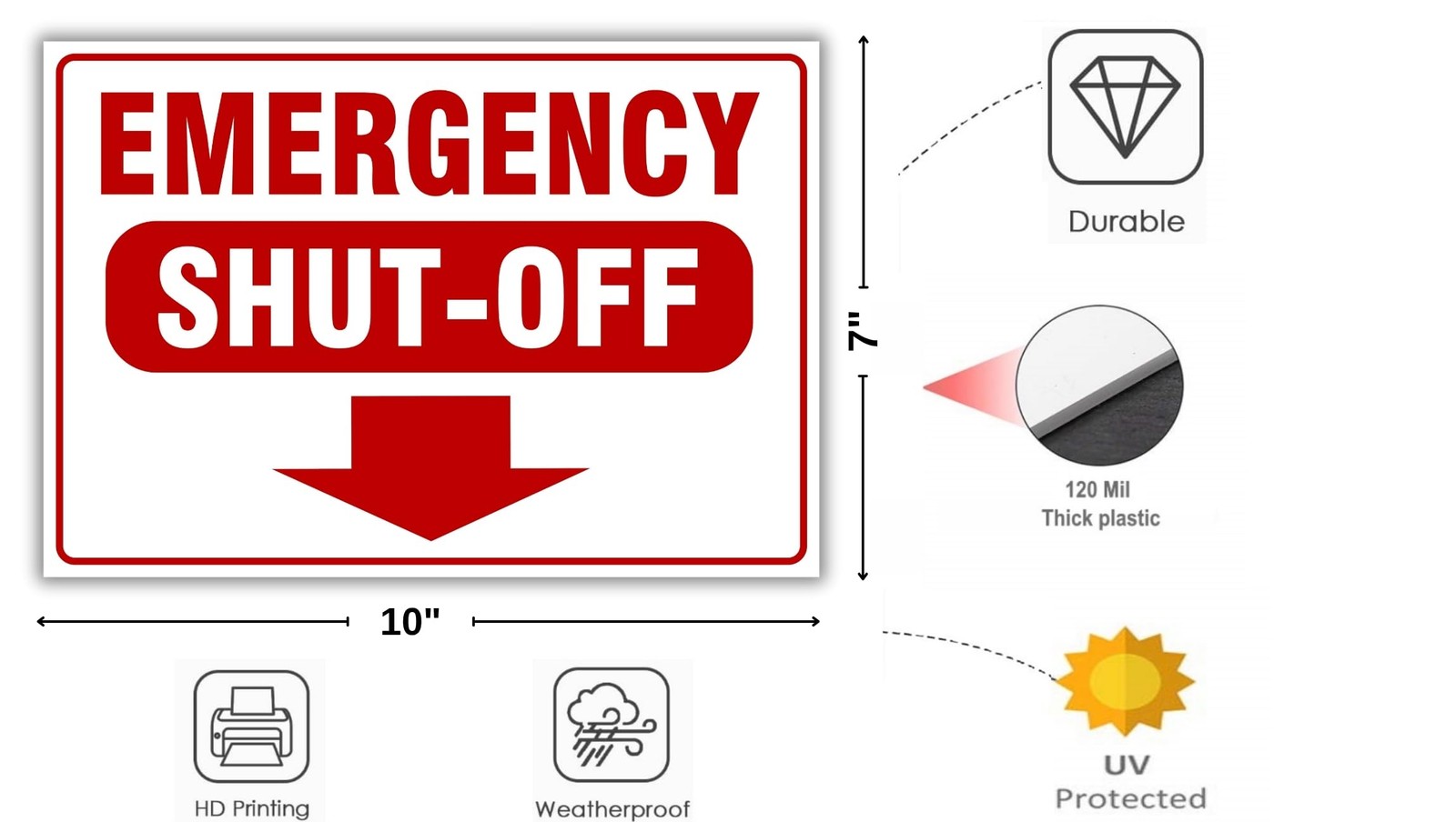 (2 Pack) Emergency Shut-Off Sign, Emergency Shut-Off Signs with Down Arrow, 1…