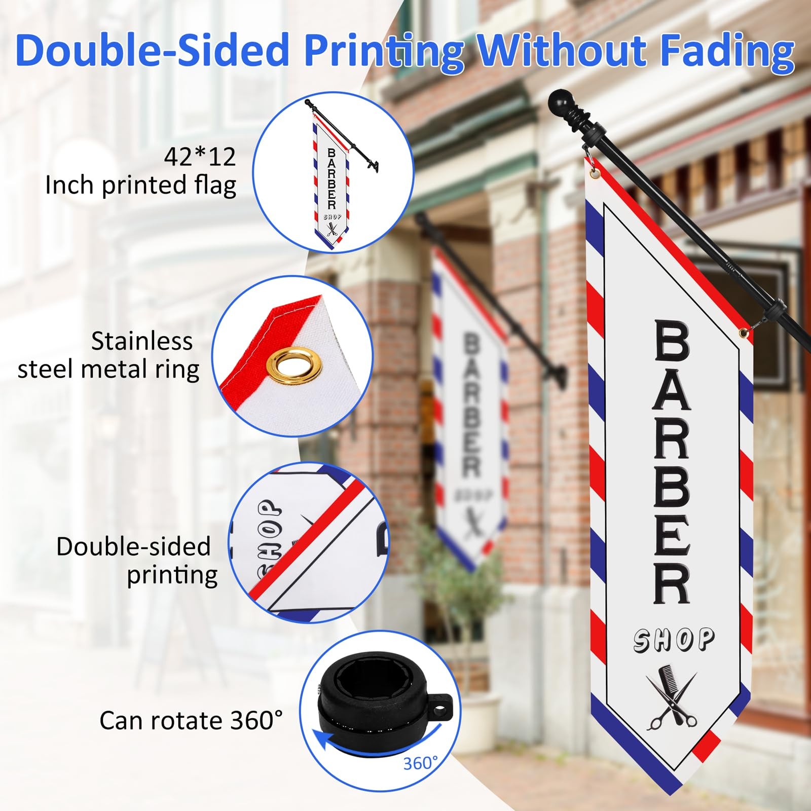 Outdoor Barber Shop Banner Sign – 42×12 DoubleSided HeavyDuty Canvas with Pol…