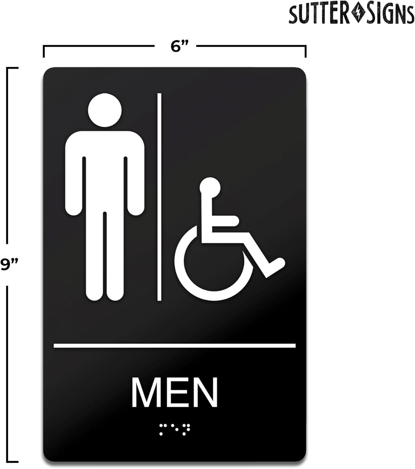 ADA Compliant Men’s Room Sign – Self-Adhesive ABS Plastic Braille Sign – 9″ x 6″