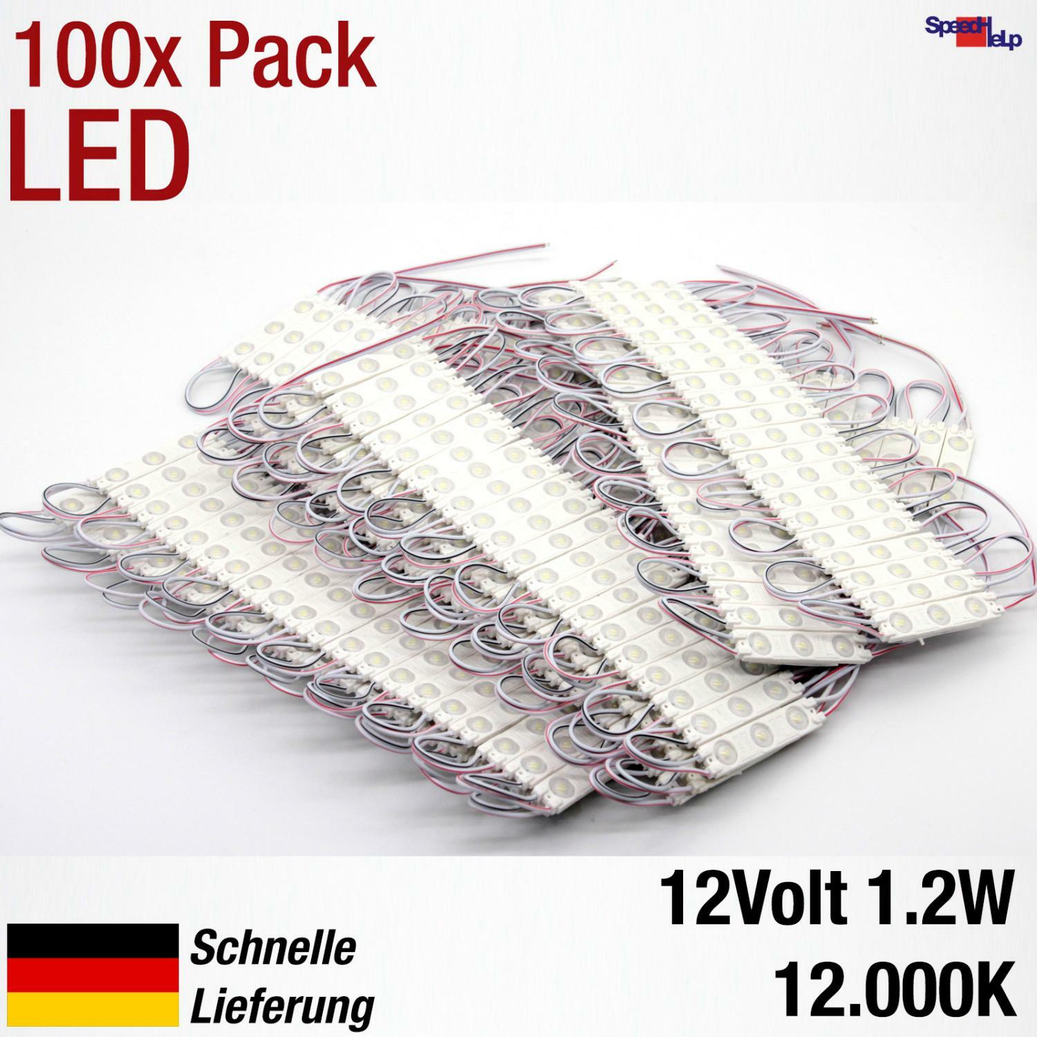 100x LED Module 1,2W DC12V 3x SMD 12000K IP65 120-140LM Advertisement Cold White