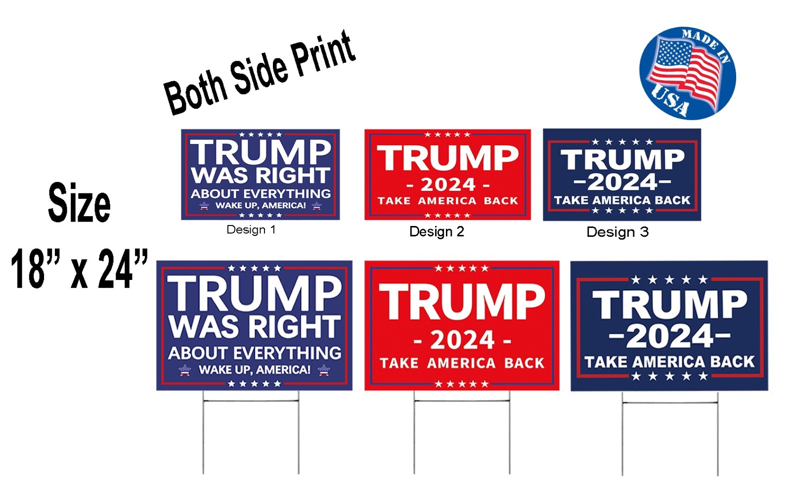 TRUMP 2024 TAKE AMERICA BACK 24″x18″ YARD SIGN Both Side Printed FREE SHIPPING