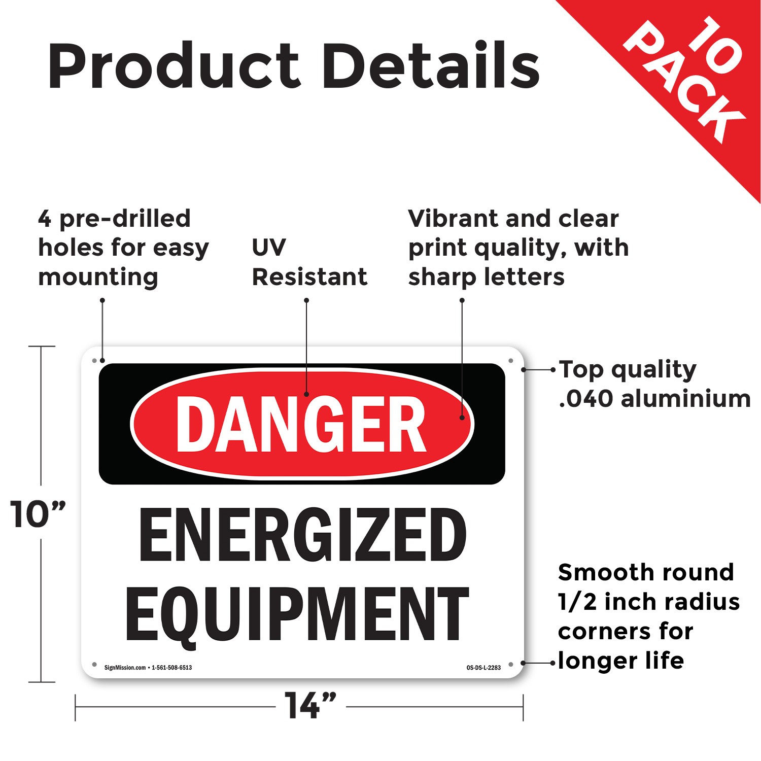 Energized Equipment OSHA Danger Sign Metal, Plastic, Or Decal – 5 or 10 Pack