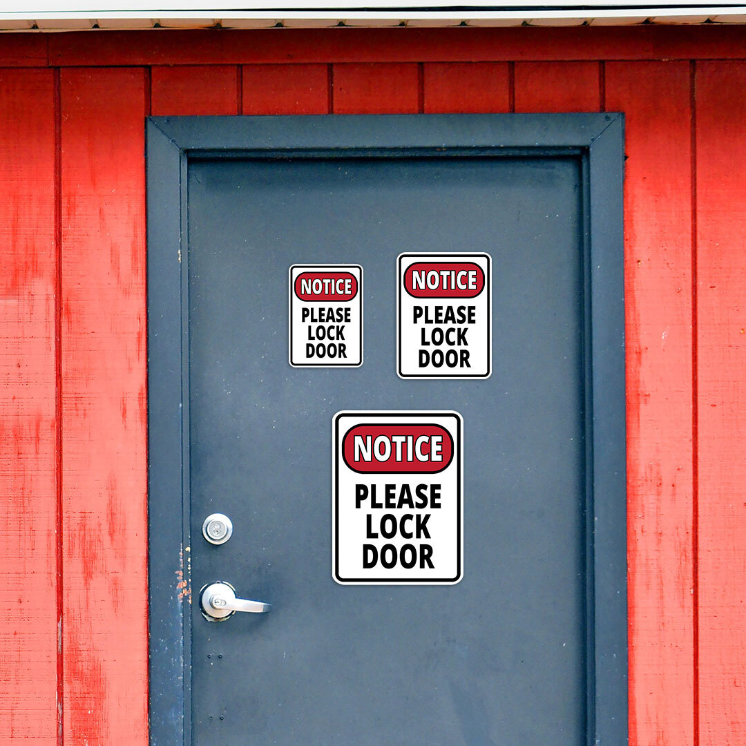Portrait Round Plus Notice Please Lock Door Wall or Door Sign