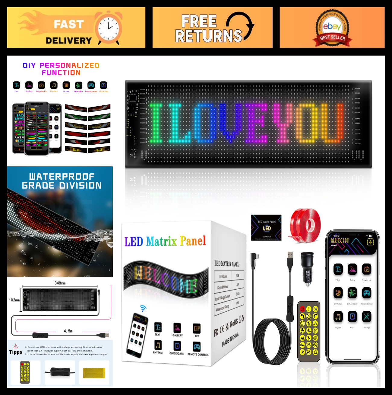 Programmable LED Scrolling Sign for Cars, Trucks & Parties – Bluetooth Control,