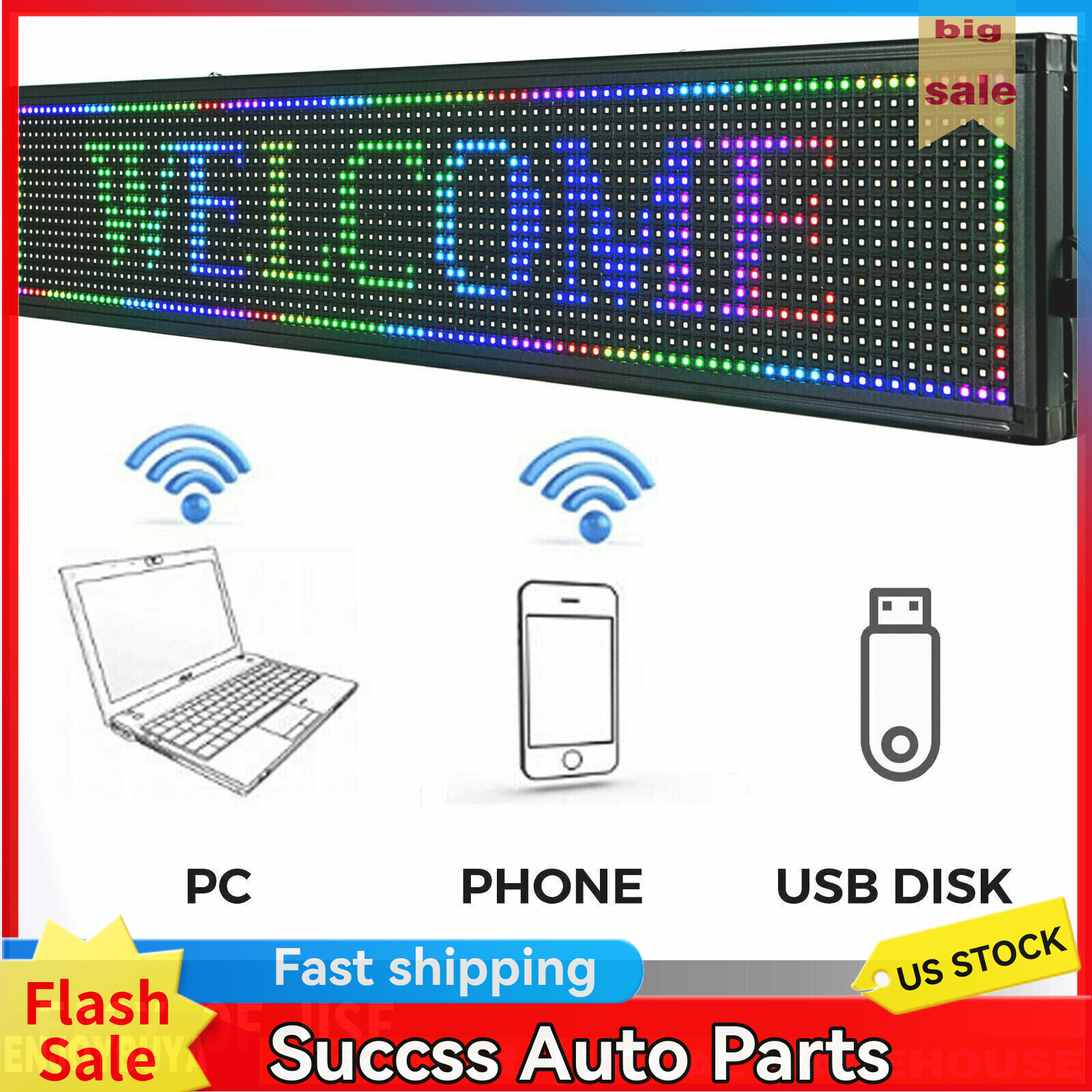 40″X8″ LED Scrolling Sign Programble Digital Advertising 7-Color Display Board
