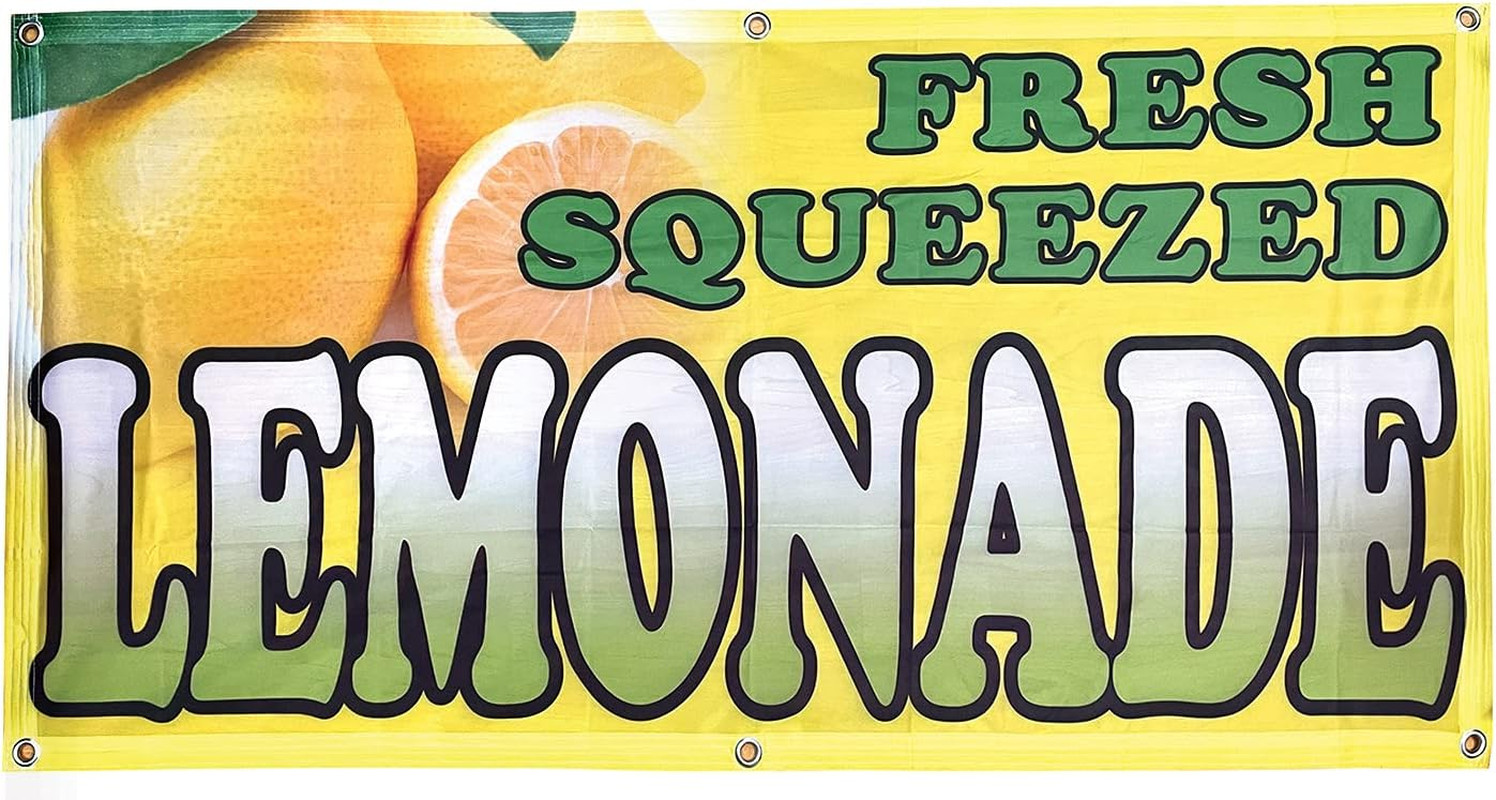 4 Less Co 2X4 Ft FRESH SQUEEZED LEMONADE Banner Fabric Sign Yb