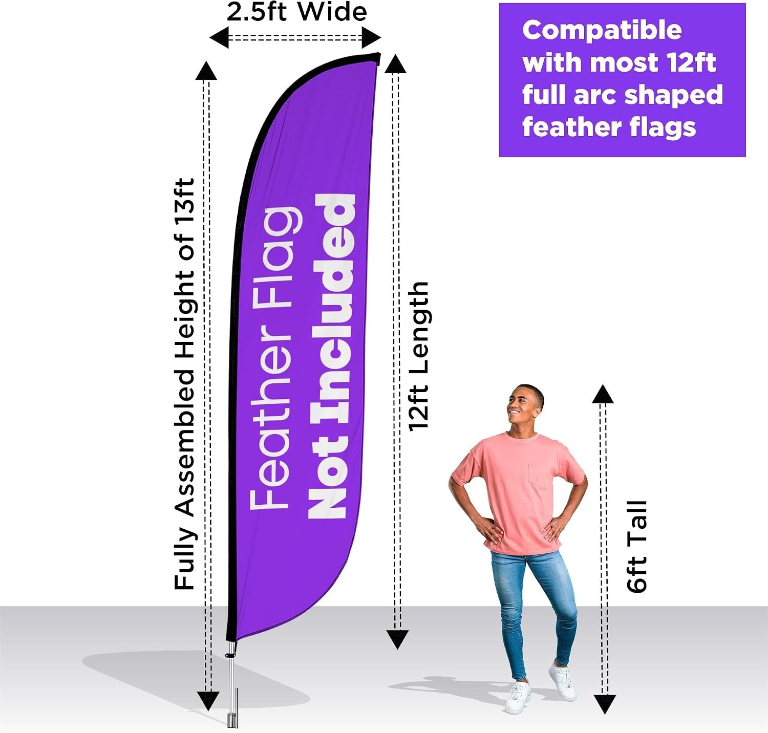 13ft Feather Flag Pole Kit with Rotating Ground Spike for Effective Advertising