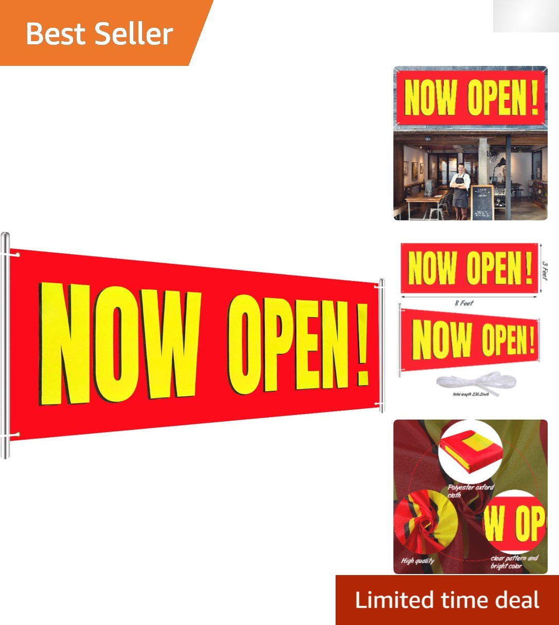 Versatile Now Open Indoor Outdoor Banner 3×8 Feet – Foldable and Easy to Hang