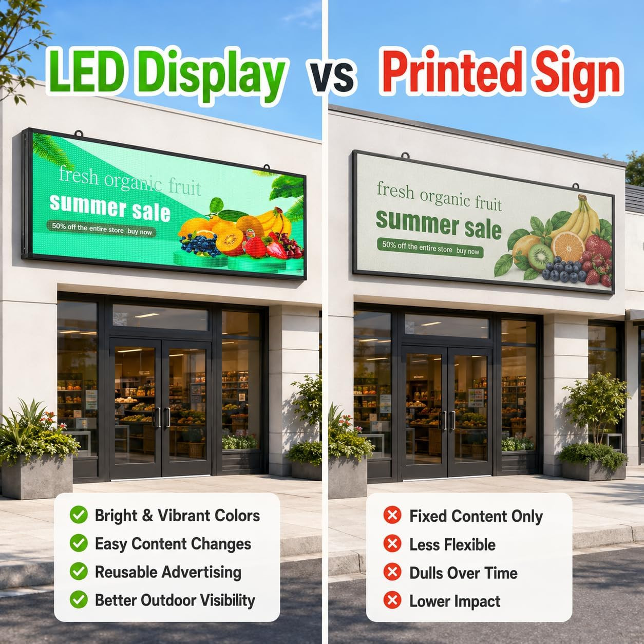 P5 Outdoor LED Sign 39″ X 14″, Wifi & USB Programmable Full-Color Message Board,