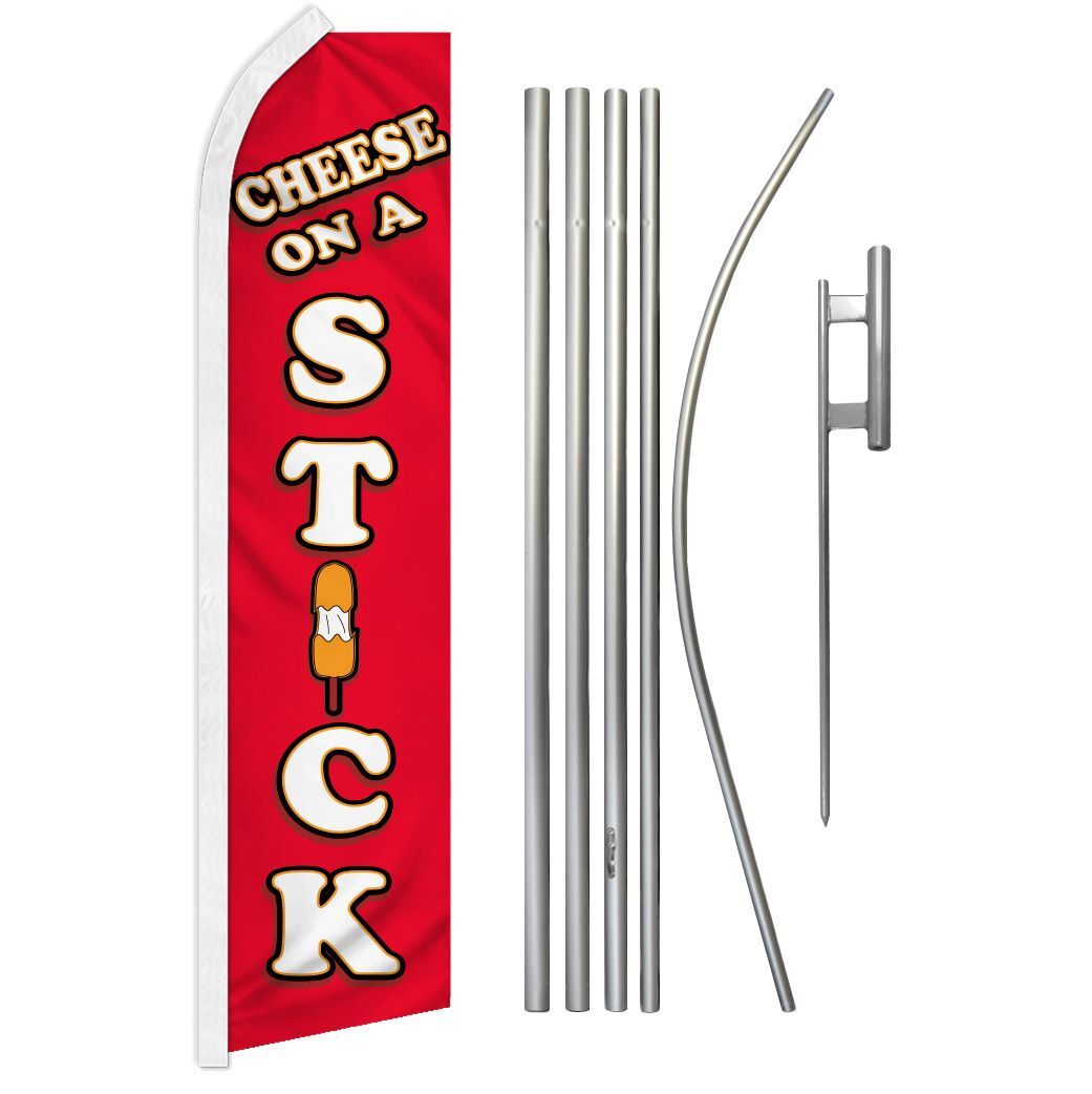“CHEESE ON A STICK” Advertising Super Flag & Pole Kit food snack queso carnival