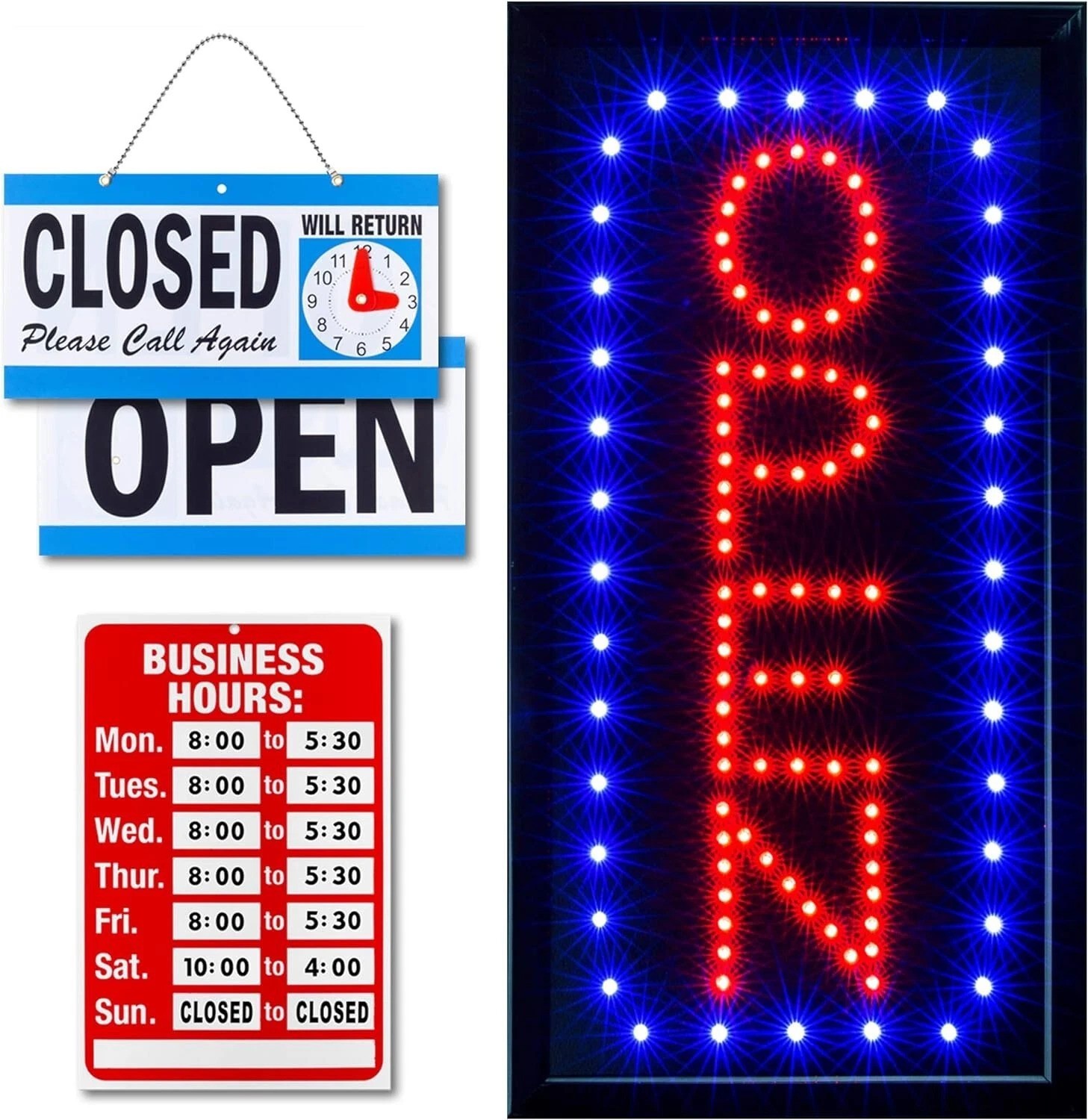 Neon Open Sign for Business: Vertical Lighted Sign Open with Flashing Mode – …